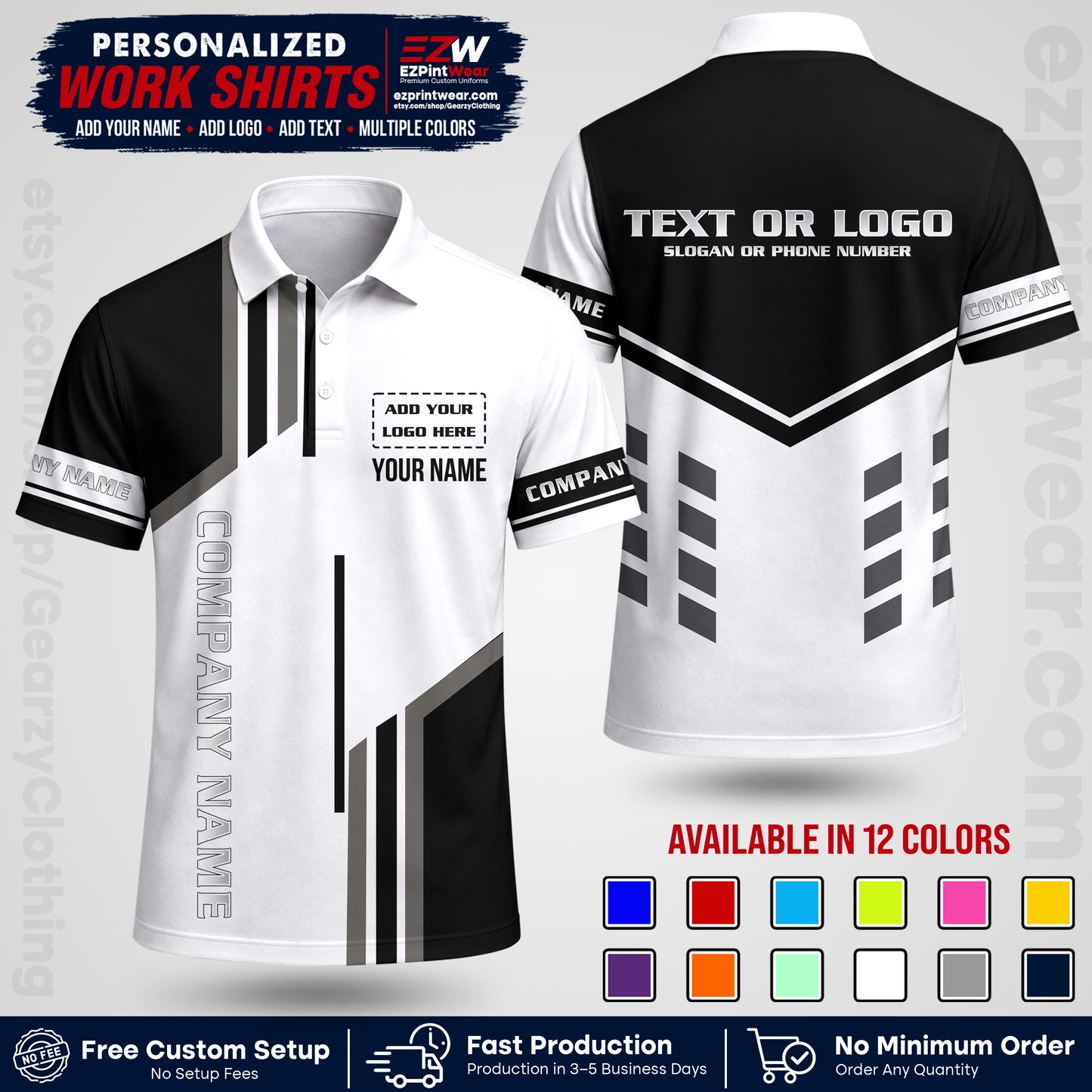Custom All Over Print Work Uniform Shirt with Name, Logo & Text | Custom Hawaiian Shirt | Company Shirt | Employee Uniform UNF10