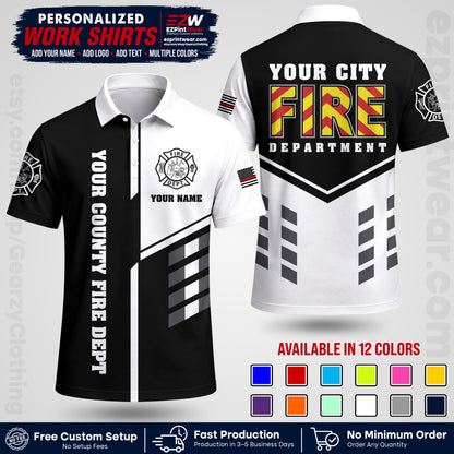 Custom Fire Department Shirt with Name, City Logo & Text | Firefighter Uniform | Button Up Work Shirt FF06