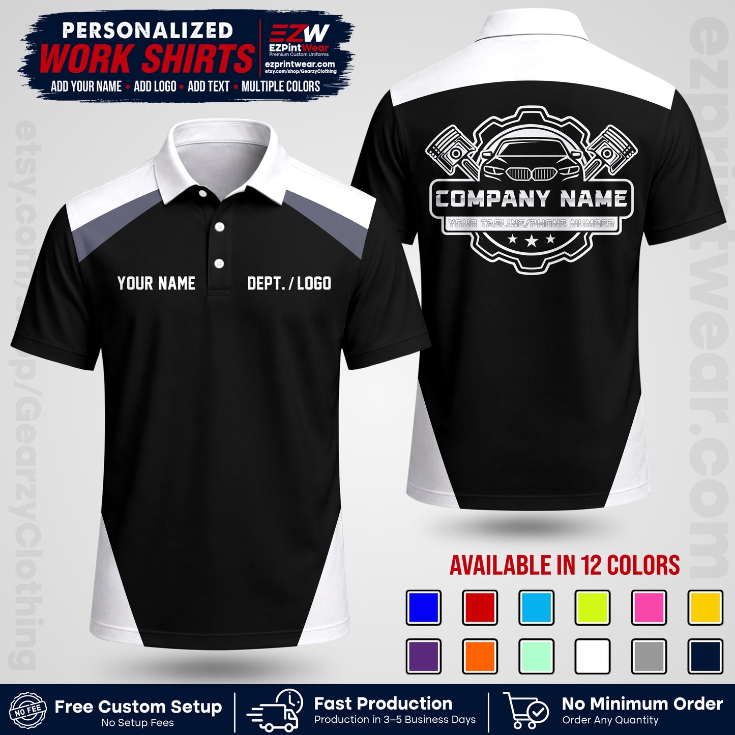 Custom Mechanic Work Shirt with Name, Logo & Text | Auto Shop Uniform | Workwear MCN 03
