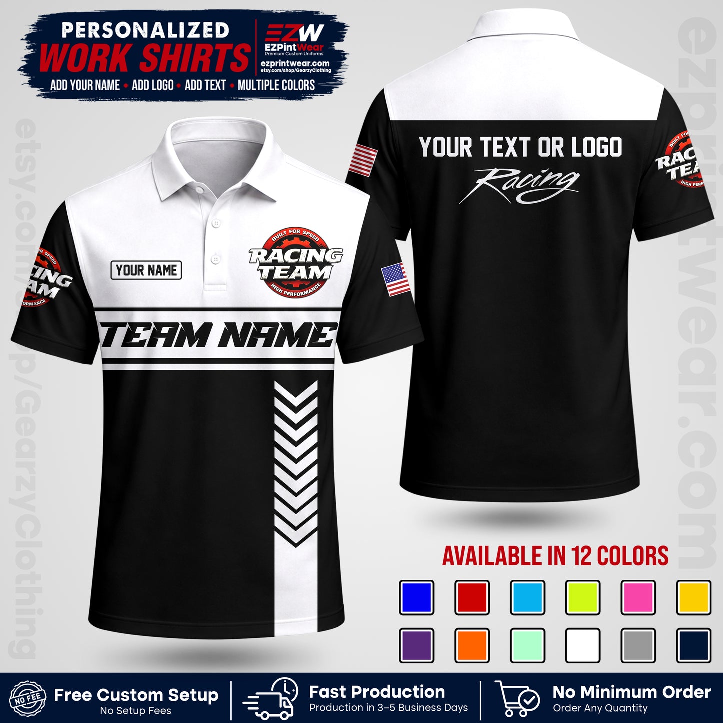 Custom Racing Shirt with Name, Logo & Text | Race Team Uniform | Crew Apparel RC02