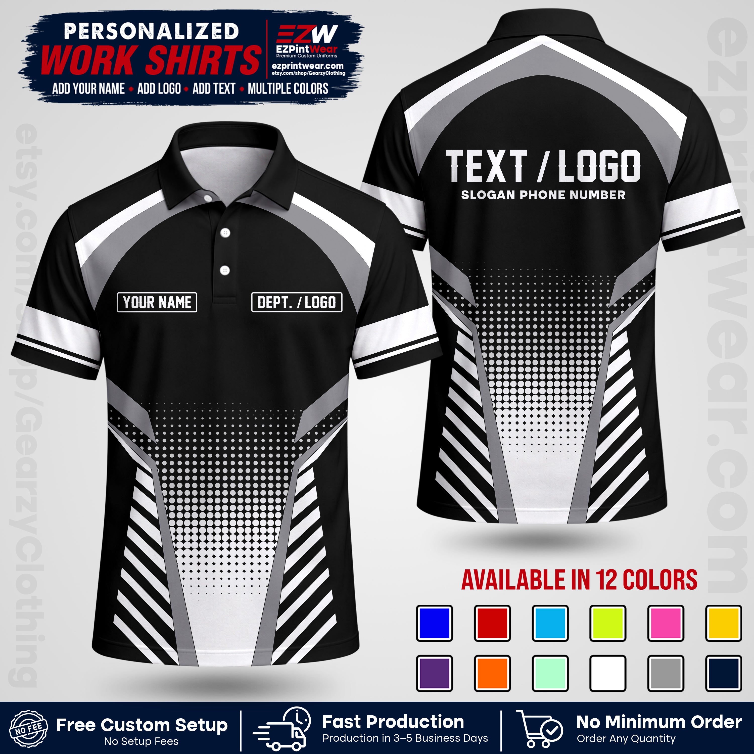 Custom All Over Print Work Uniform Shirt with Name, Logo & Text | Custom Hawaiian Shirt | Company Shirt | Employee Uniform UNF19