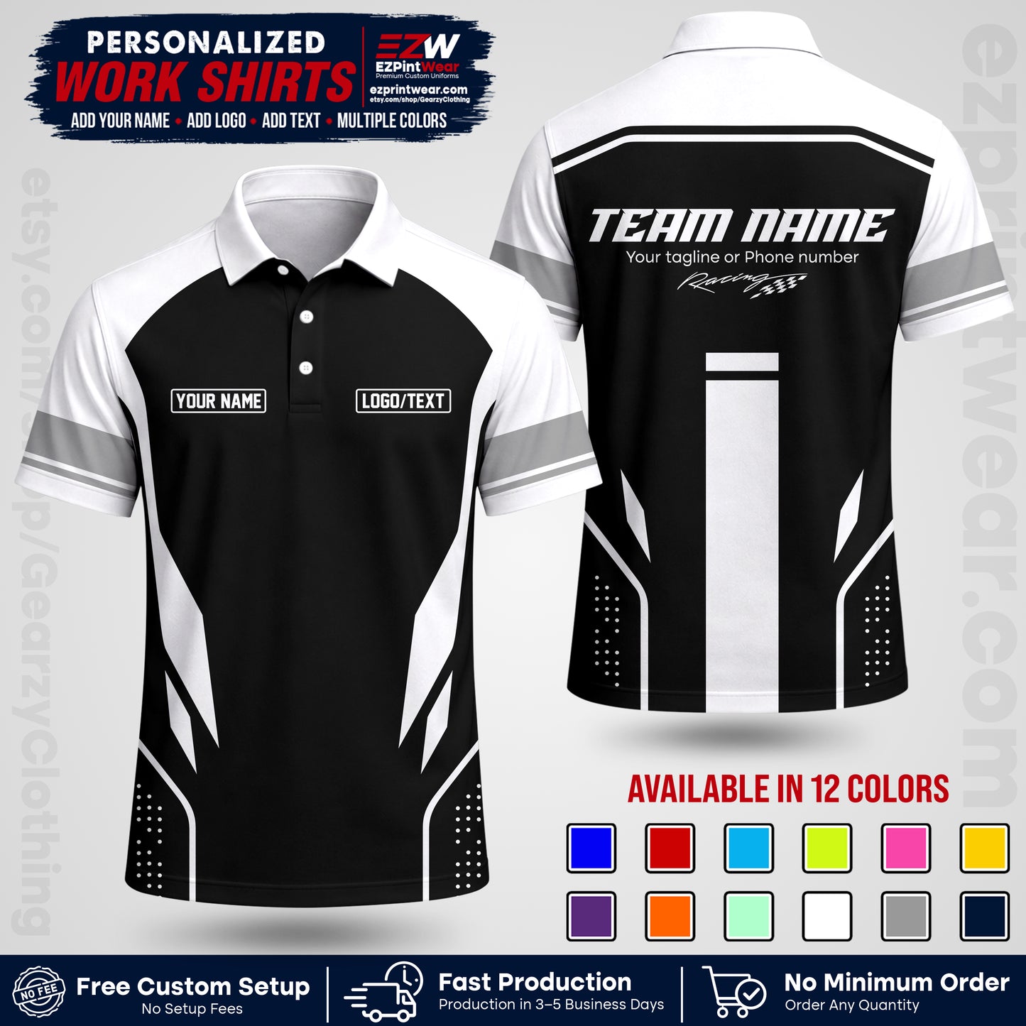 Custom Racing Shirt with Name, Logo & Text | Race Team Uniform | Crew Apparel RC06