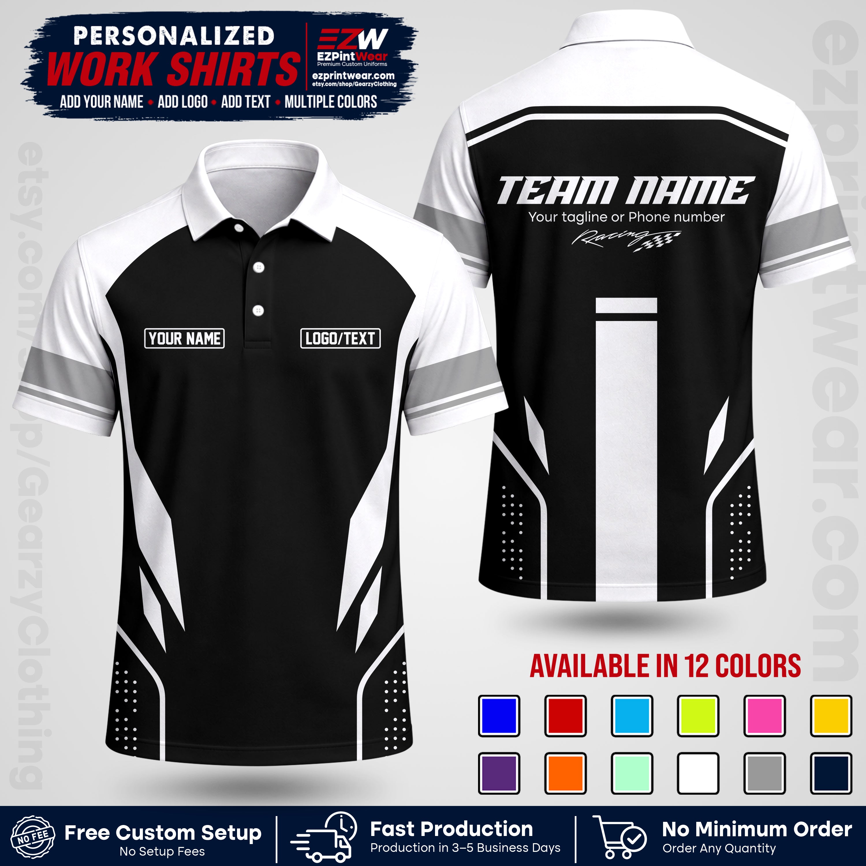 Custom Racing Shirt with Name, Logo & Text | Race Team Uniform | Crew Apparel RC06