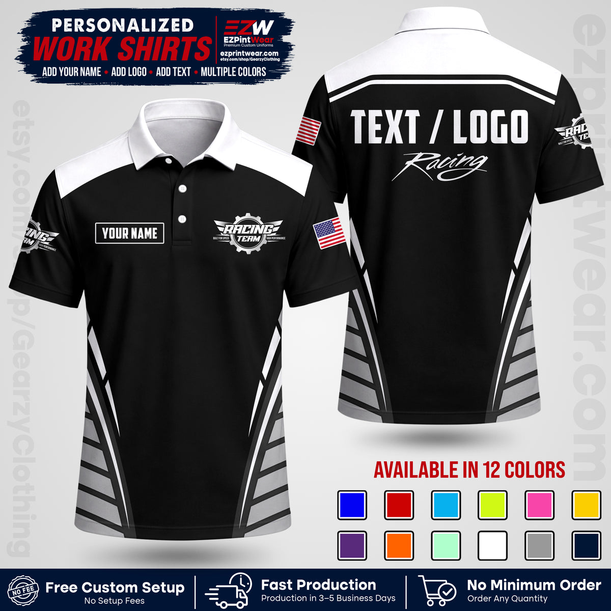 Custom Racing Shirt with Name, Logo & Text | Race Team Uniform | Crew Apparel RC19