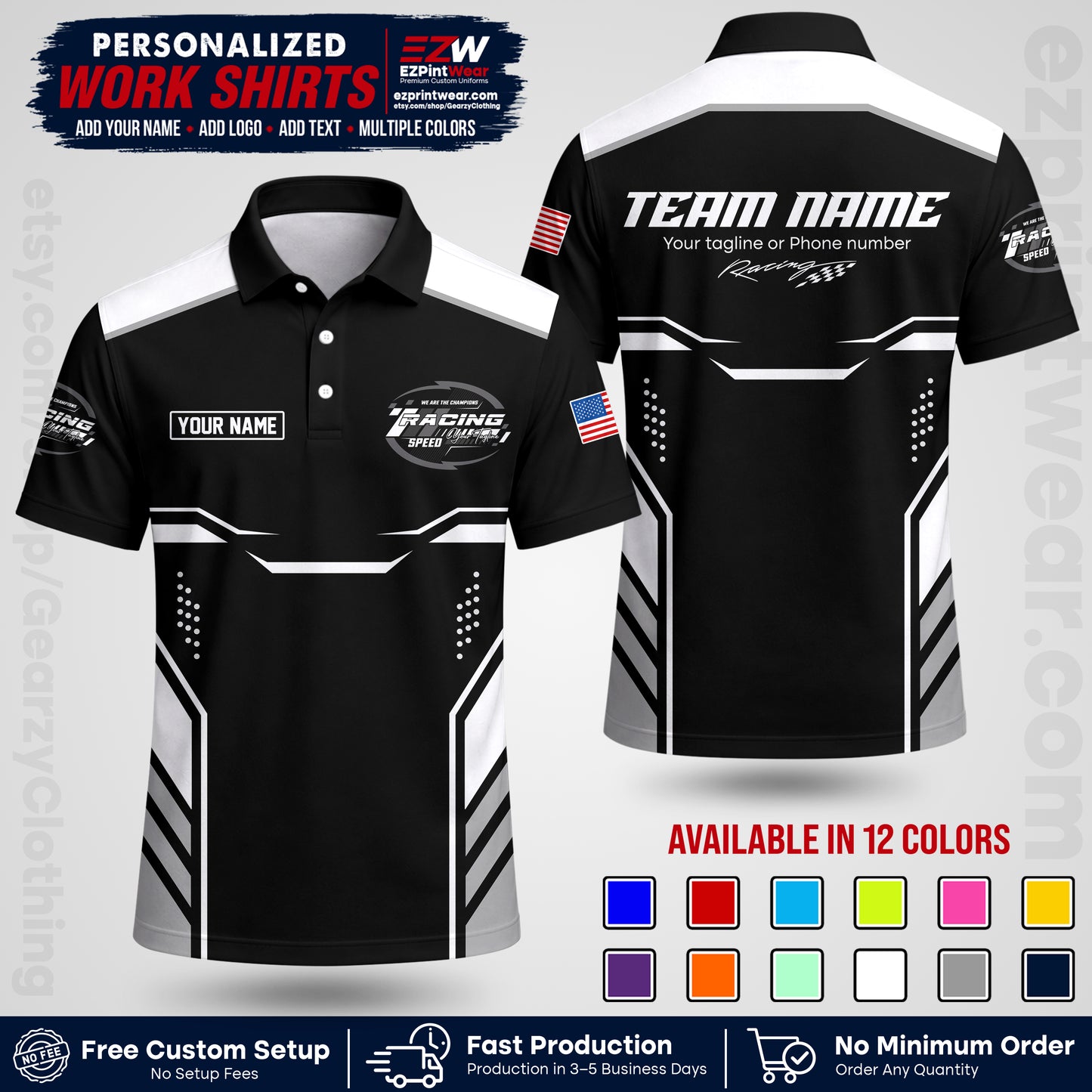 Custom Racing Shirt with Name, Logo & Text | Race Team Uniform | Crew Apparel RC10