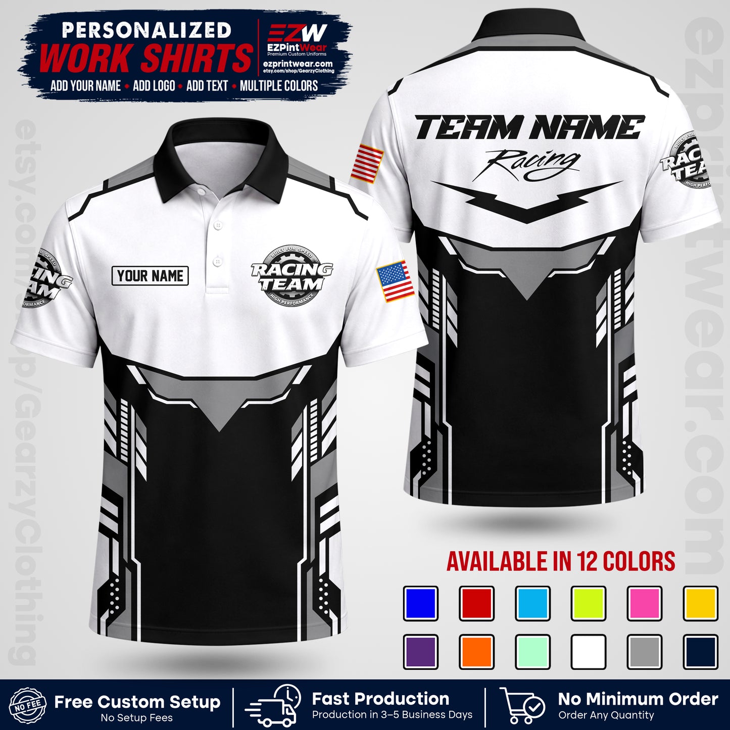 Custom Racing Shirt with Name, Logo & Text | Race Team Uniform | Crew Apparel RC11