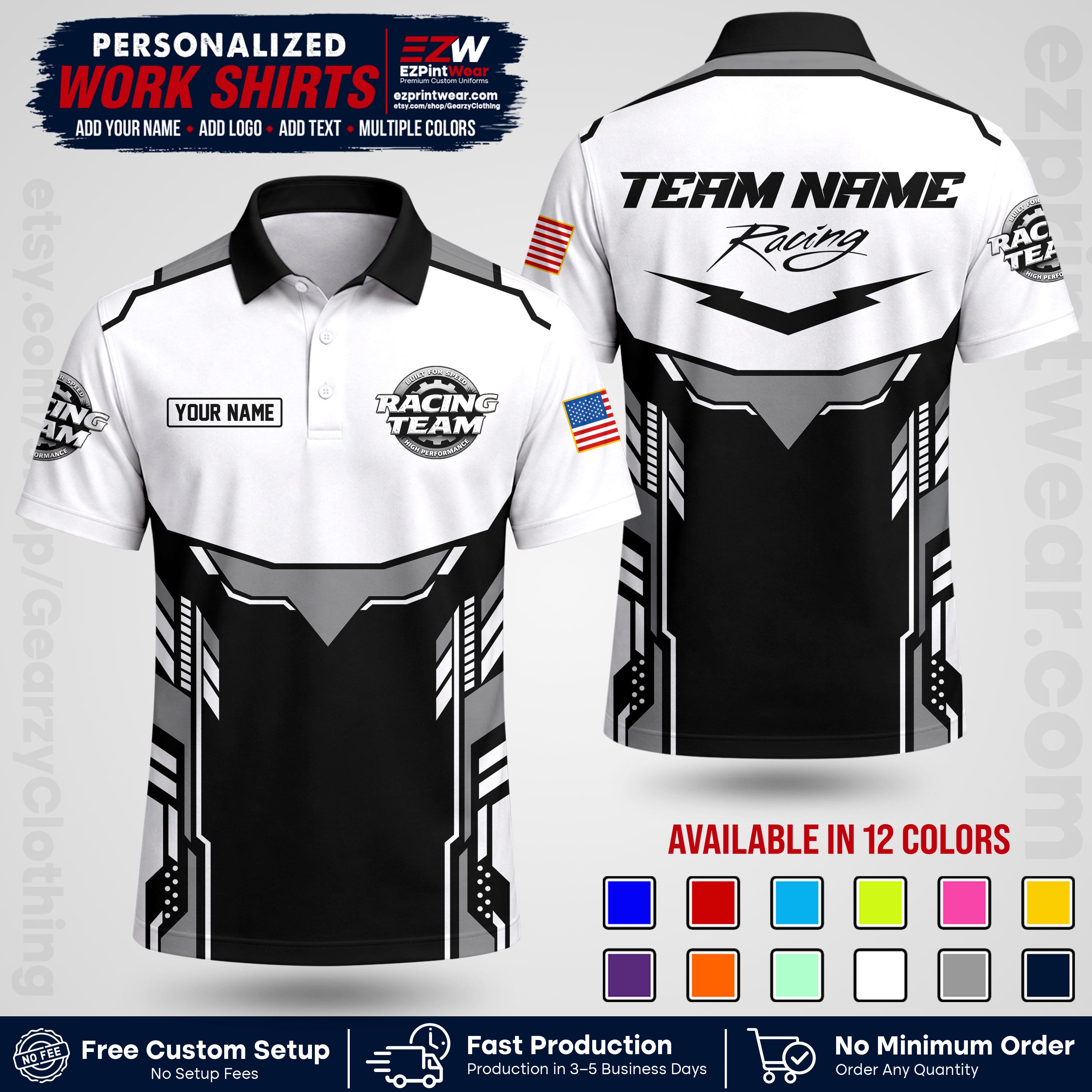 Custom Racing Shirt with Name, Logo & Text | Race Team Uniform | Crew Apparel RC11