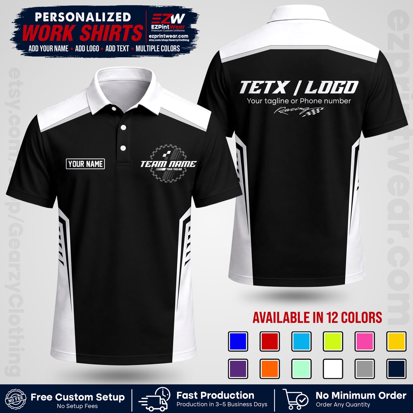 Custom Racing Shirt with Name, Logo & Text | Race Team Uniform | Crew Apparel RC07
