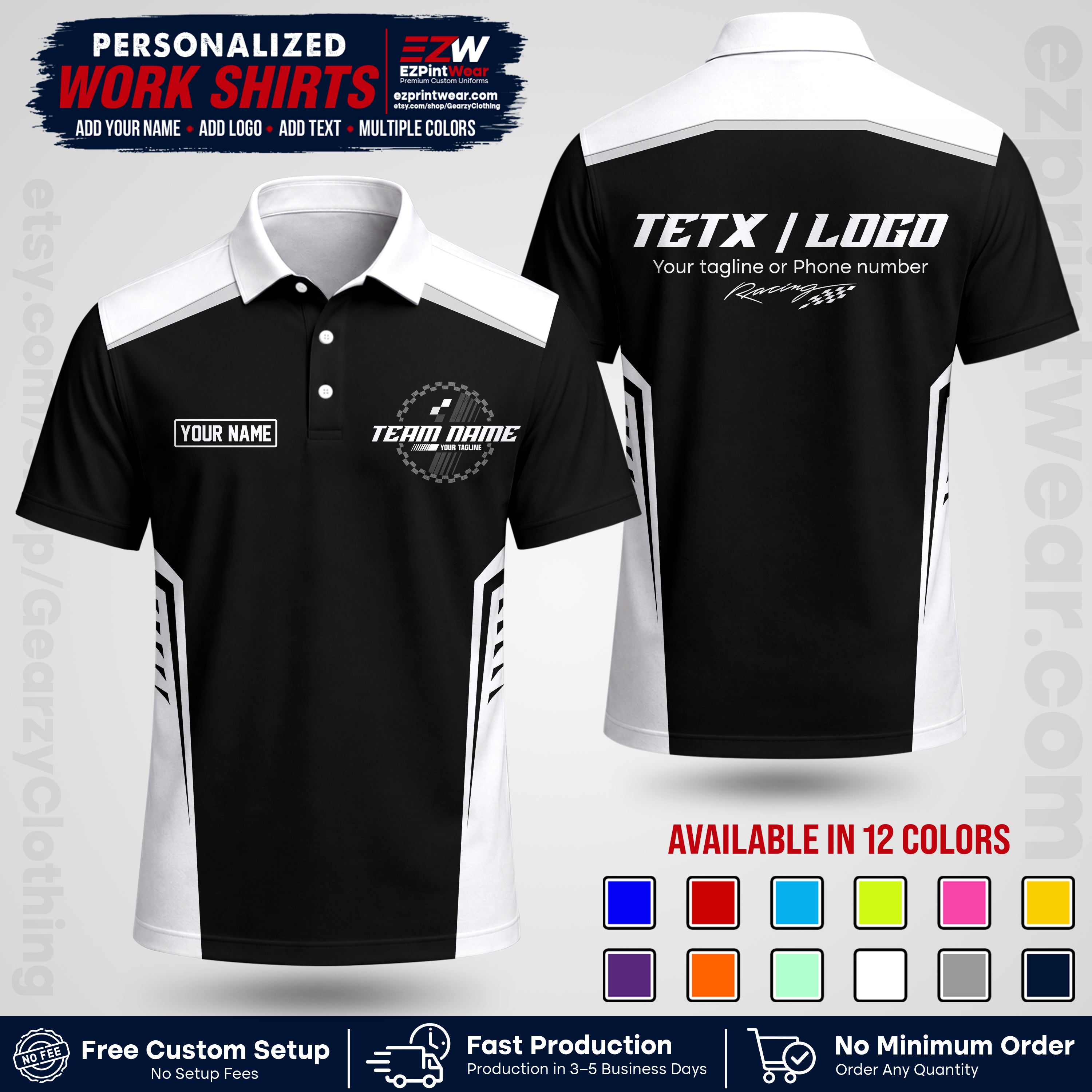Custom Racing Shirt with Name, Logo & Text | Race Team Uniform | Crew Apparel RC07
