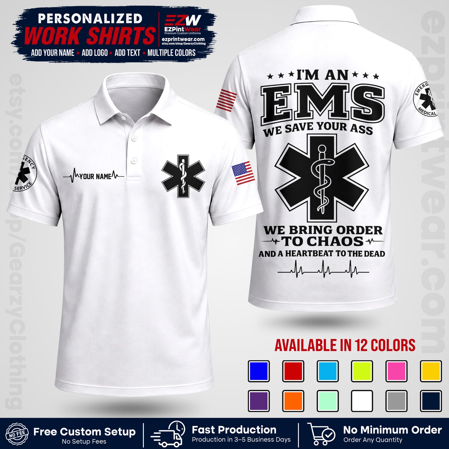 Custom EMS Shirt with Name, Logo & Text | EMS Team Uniform | First Responder Workwear EMSU05