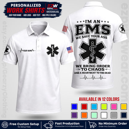 Custom EMS Shirt with Name, Logo & Text | EMS Team Uniform | First Responder Workwear EMSU05