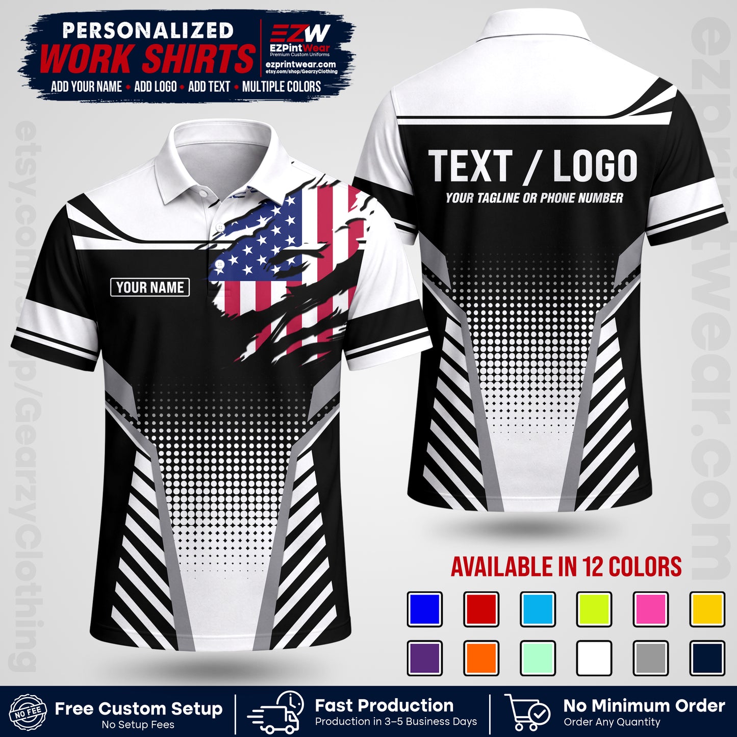 Custom All Over Print Work Uniform Shirt with Name, Logo & Text | Custom Hawaiian Shirt | Company Shirt | Employee Uniform UNF07