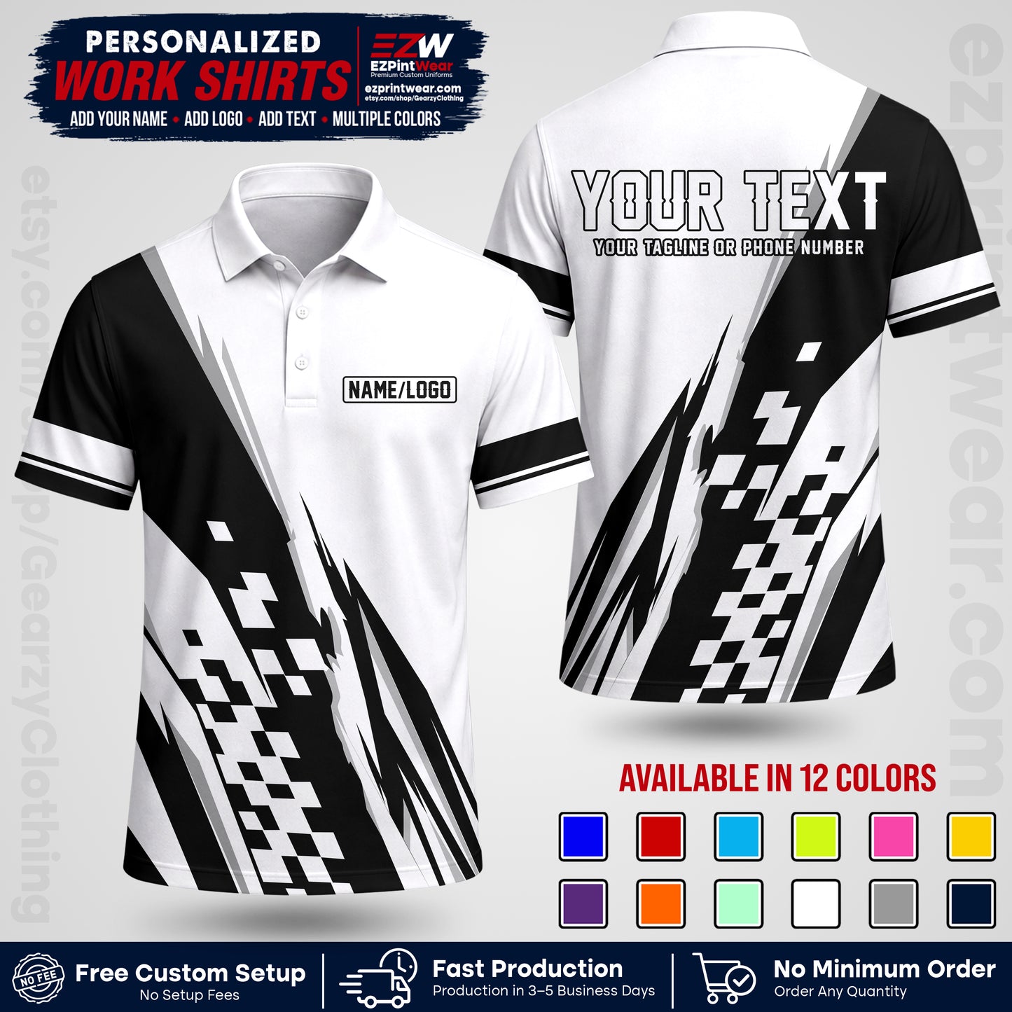Custom Racing Shirt with Name, Logo & Text | Race Team Uniform | Crew Apparel RC04
