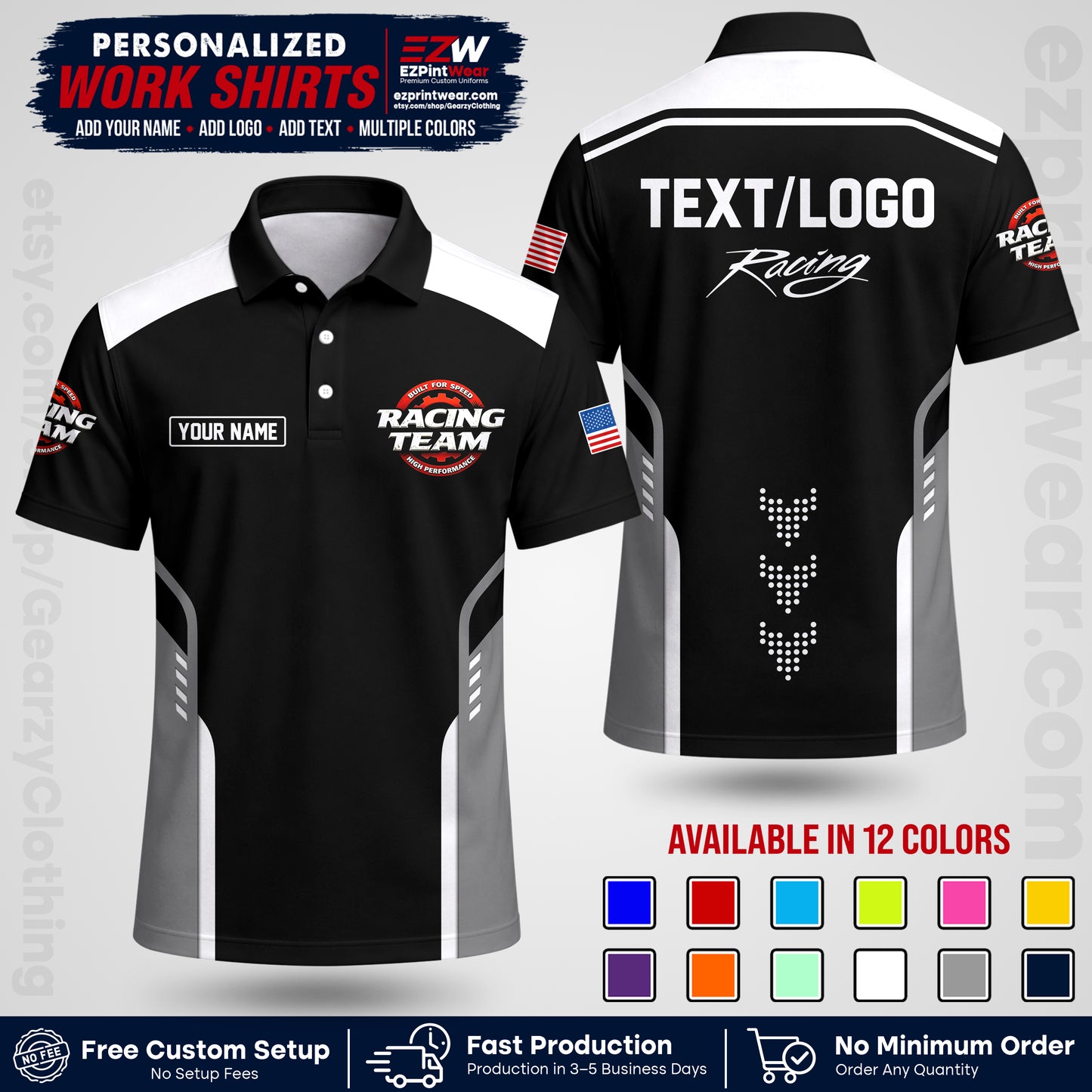 Custom Racing Shirt with Name, Logo & Text | Race Team Uniform | Crew Apparel RC09