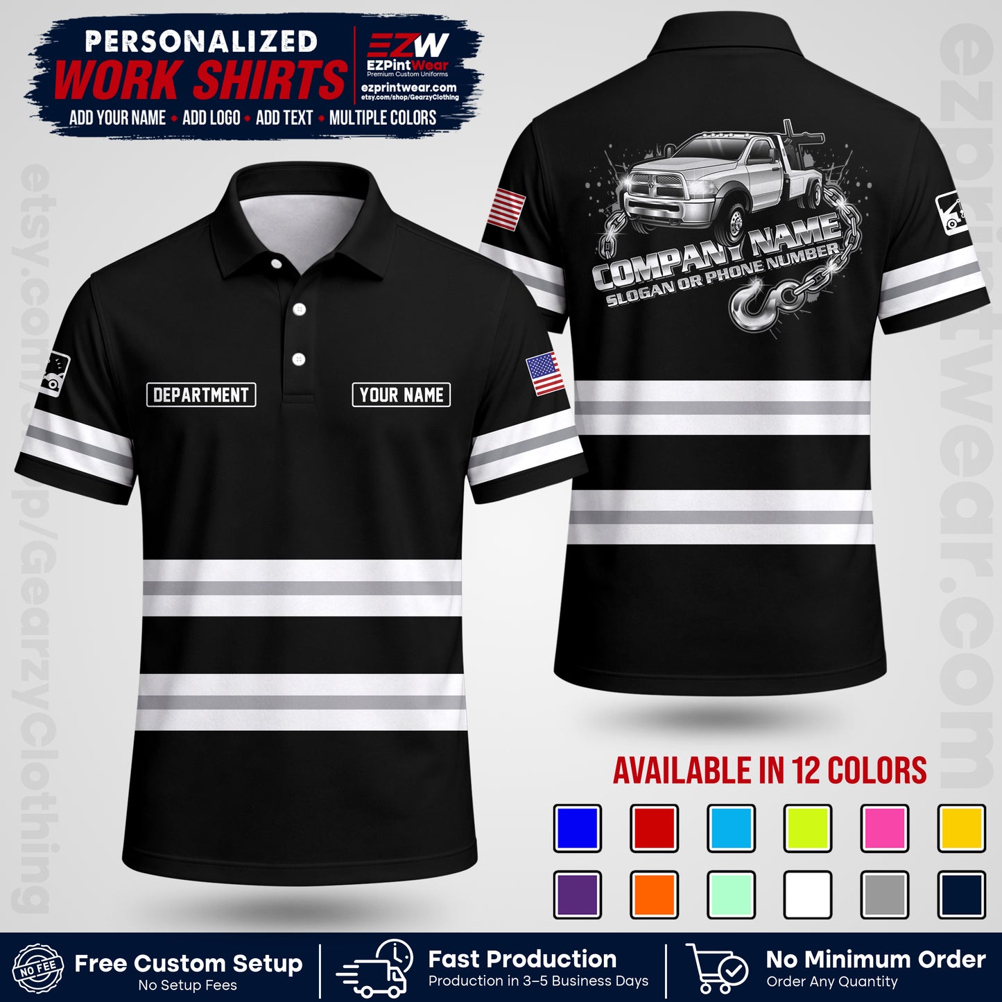 Custom Towing Workwear Uniform | Personalized Tow Truck Shirt | Non-Reflective Safety Stripe Apparel | Custom Towing Shirt | Tow Truck Apparel TW05