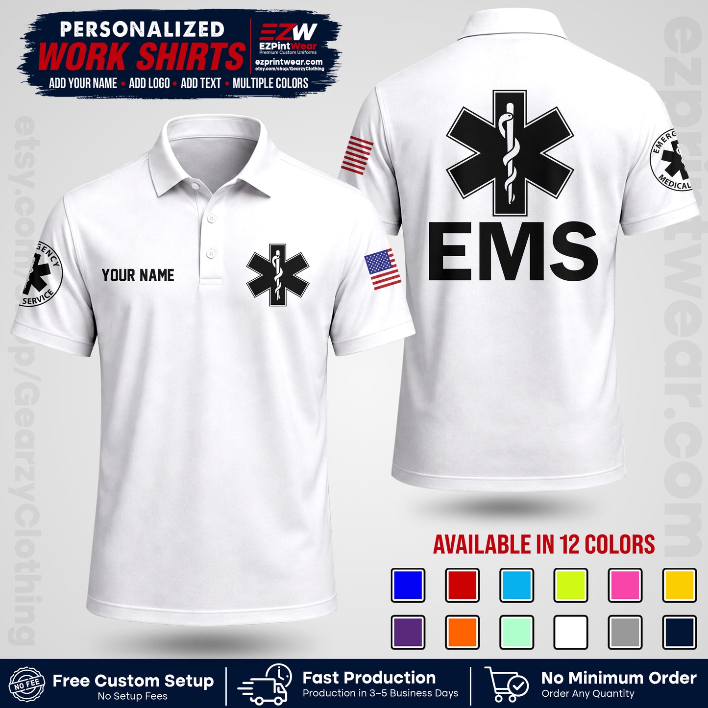 Custom EMS Shirt with Name, Logo & Text | EMS Team Uniform | First Responder Workwear EMSU02