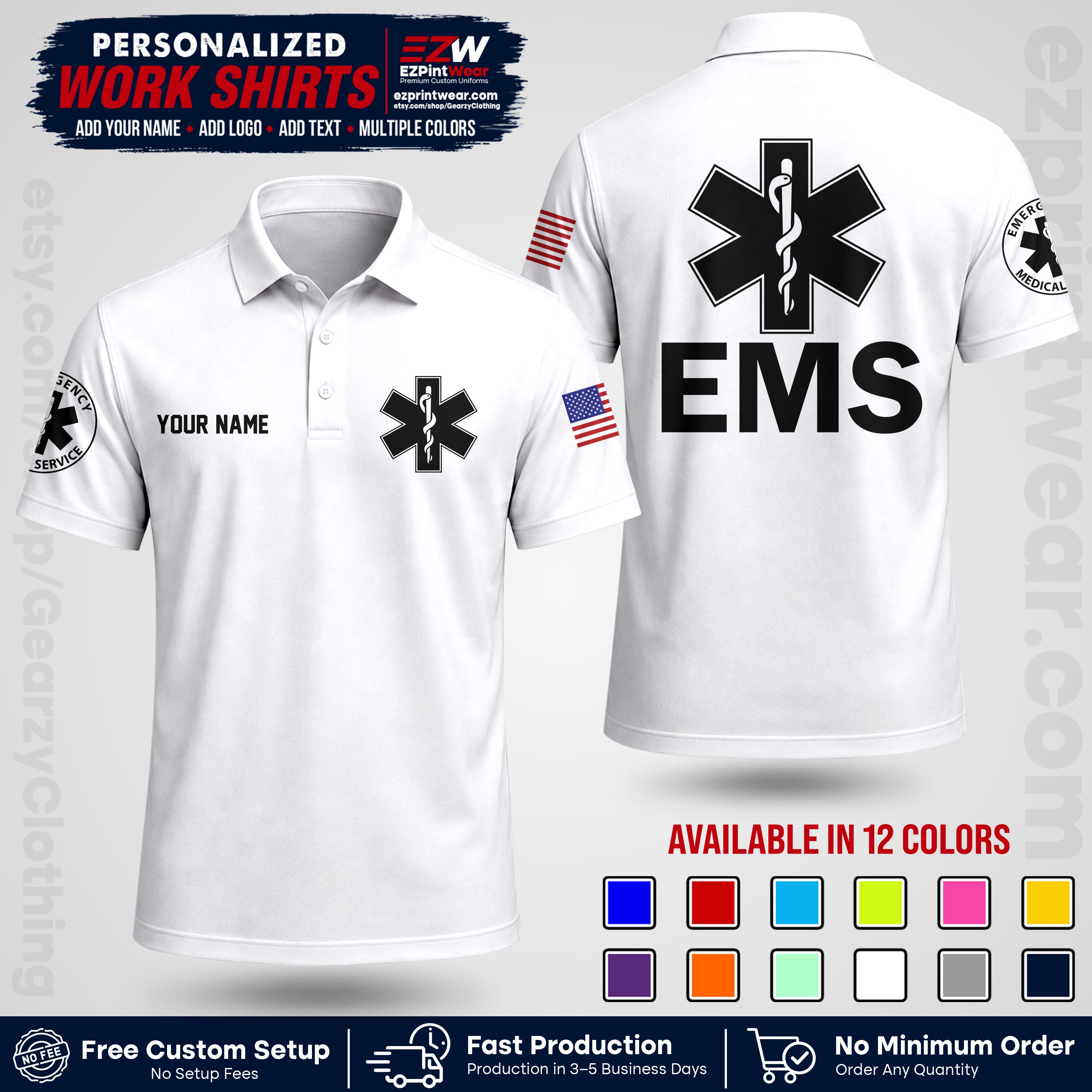 Custom EMS Shirt with Name, Logo & Text | EMS Team Uniform | First Responder Workwear EMSU02