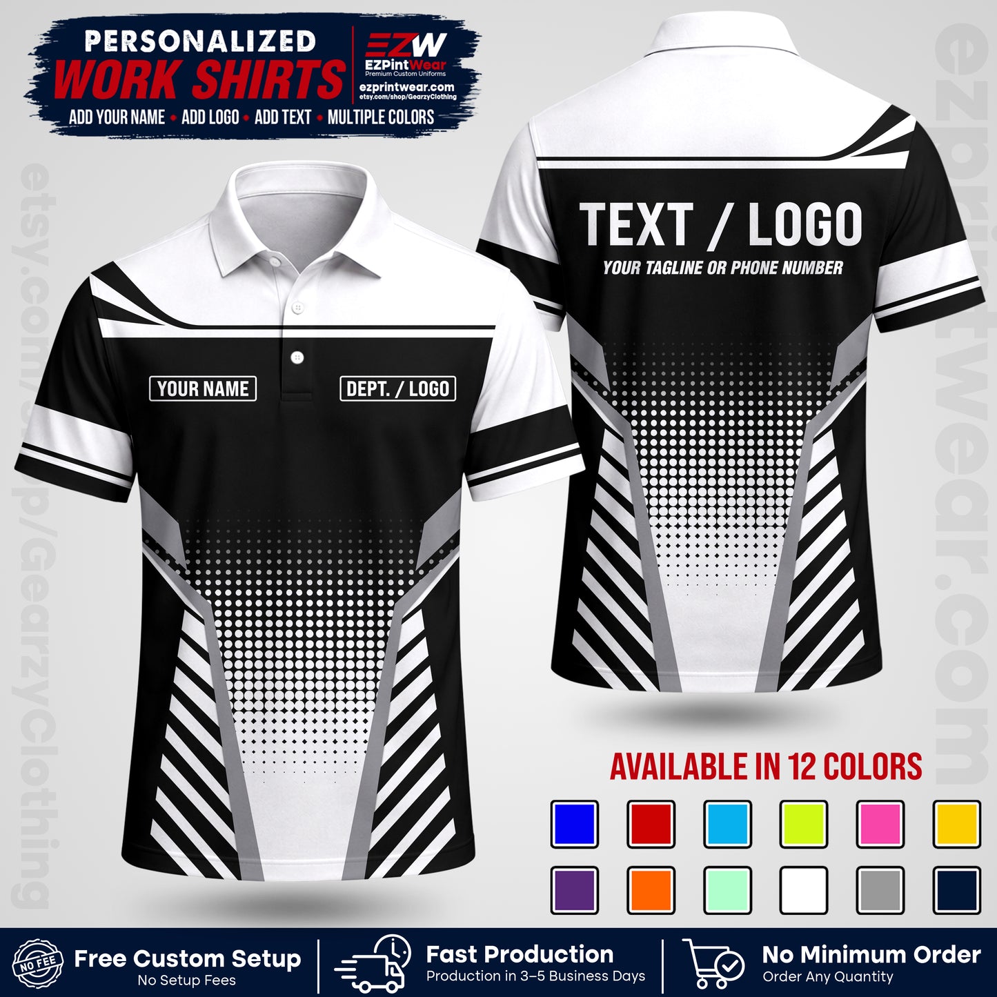 Custom All Over Print Work Uniform Shirt with Name, Logo & Text | Custom Hawaiian Shirt | Company Shirt | Employee Uniform UNF08