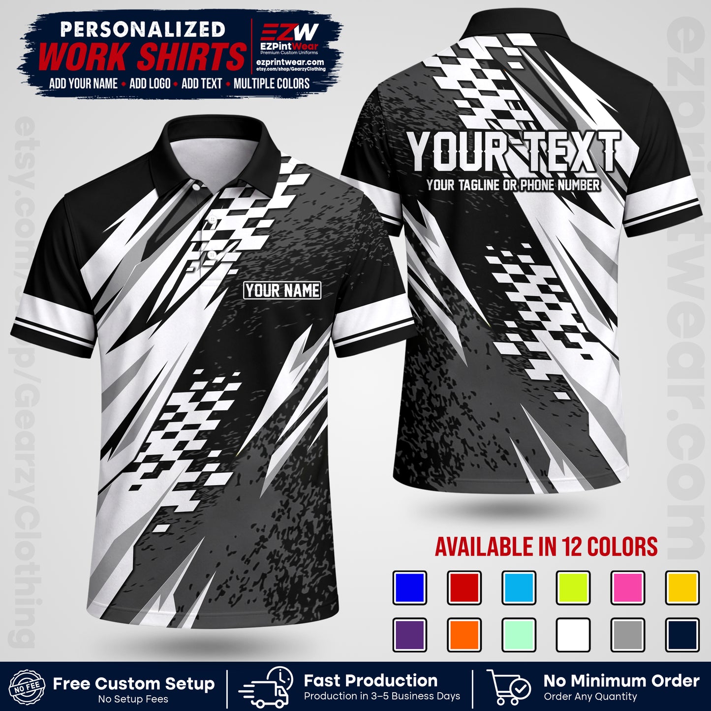 Custom Racing Shirt with Name, Logo & Text | Race Team Uniform | Crew Apparel RC03