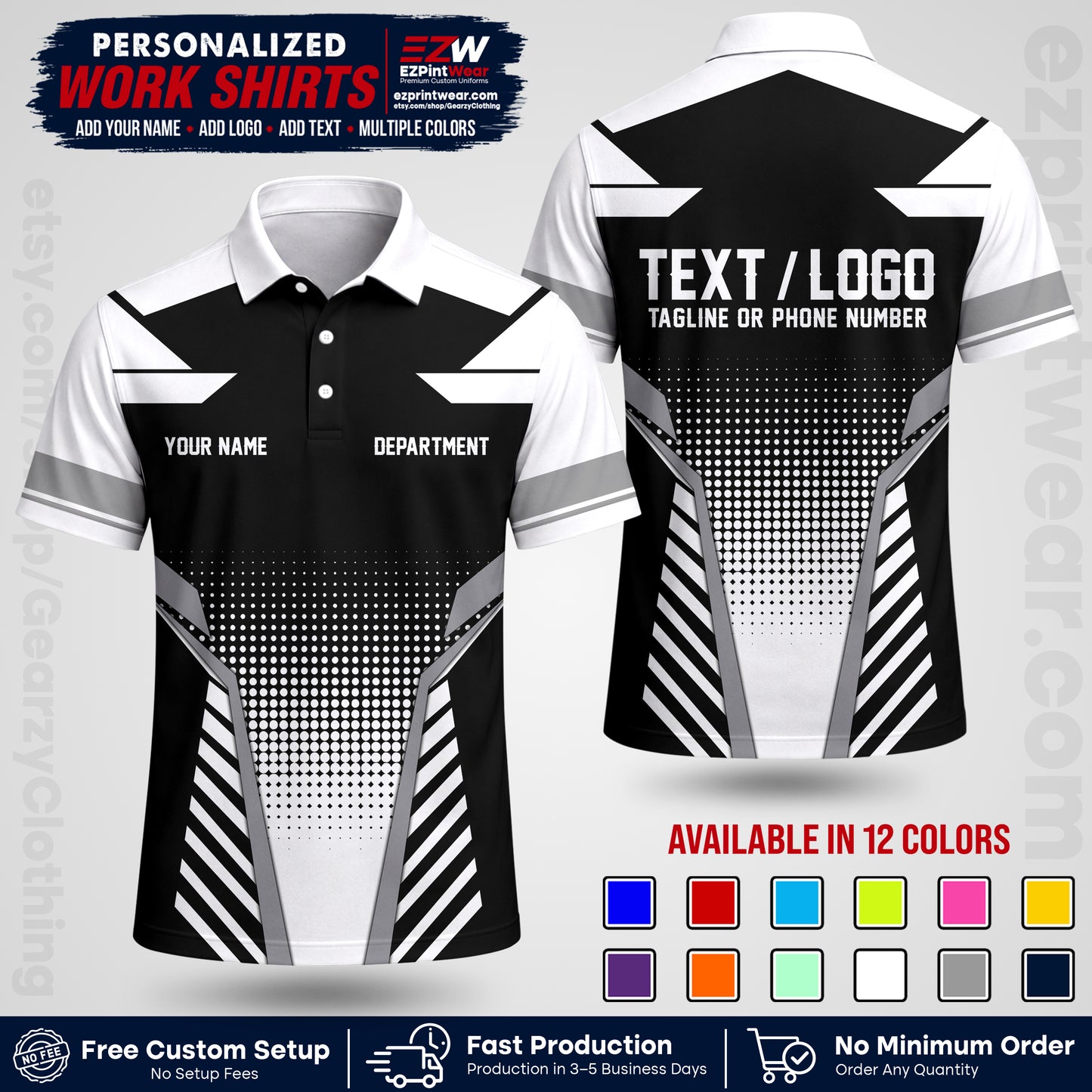 Custom All Over Print Work Uniform Shirt with Name, Logo & Text | Custom Hawaiian Shirt | Company Shirt | Employee Uniform UNF06
