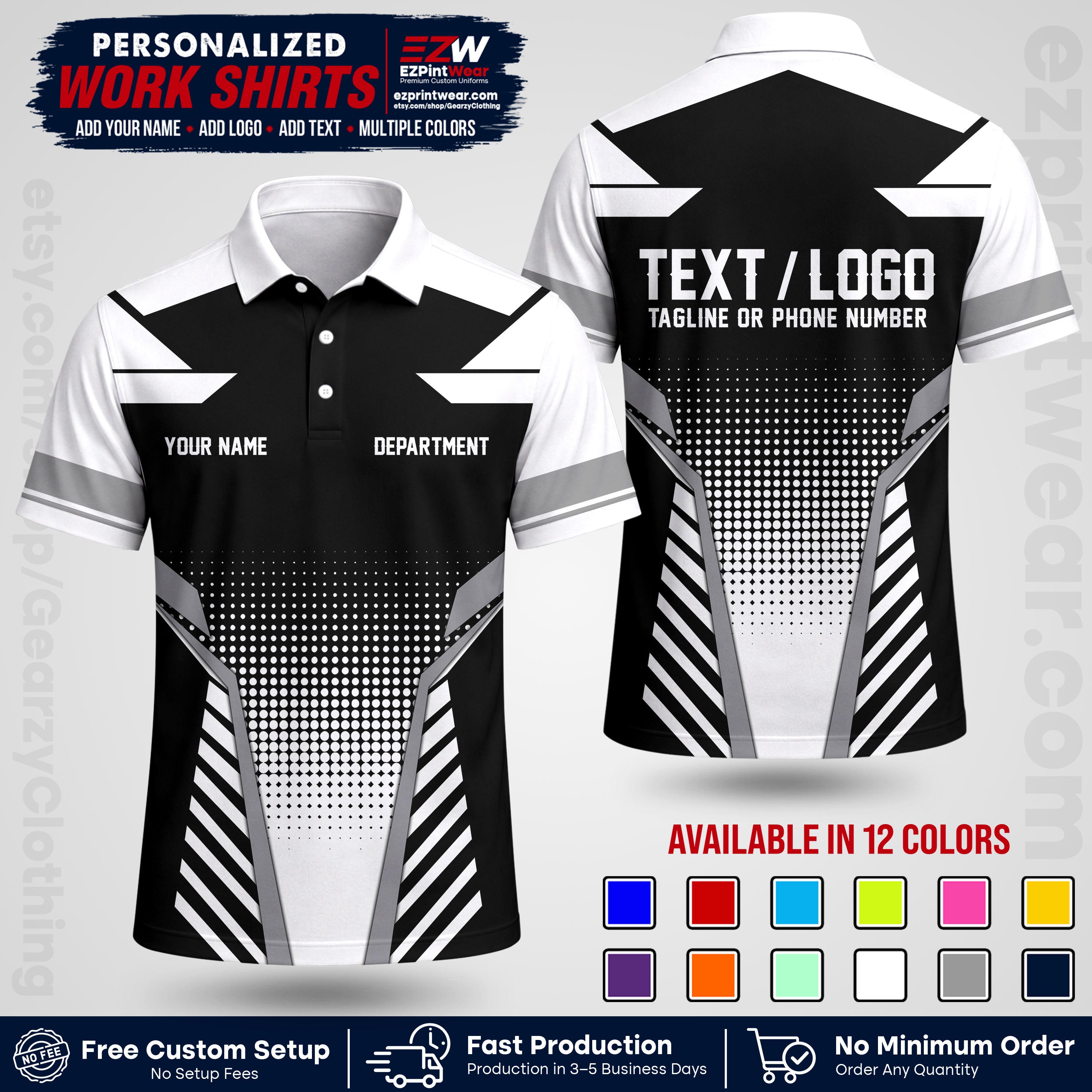 Custom All Over Print Work Uniform Shirt with Name, Logo & Text | Custom Hawaiian Shirt | Company Shirt | Employee Uniform UNF06