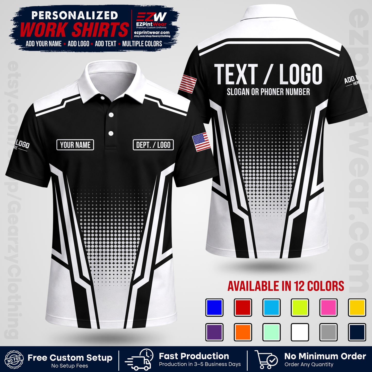 Custom All Over Print Work Uniform Shirt with Name, Logo & Text | Custom Hawaiian Shirt | Company Shirt | Employee Uniform UNF17
