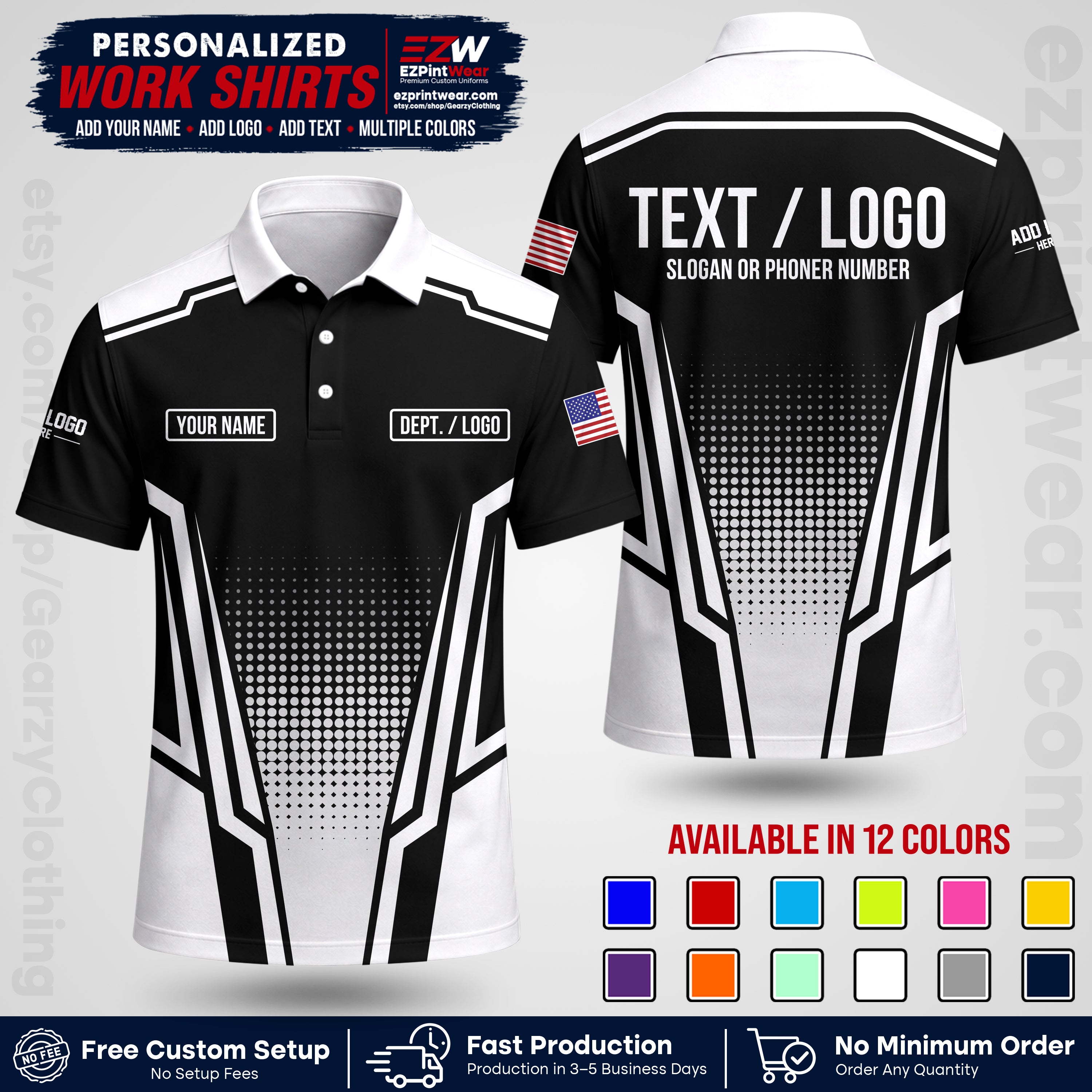 Custom All Over Print Work Uniform Shirt with Name, Logo & Text | Custom Hawaiian Shirt | Company Shirt | Employee Uniform UNF17