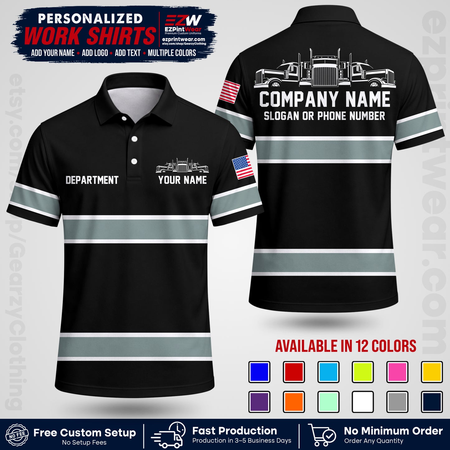 Personalized Truck Driver Workwear Uniform | Custom Safety Stripe Apparel | Non-Reflective Reflective Style Design TW04