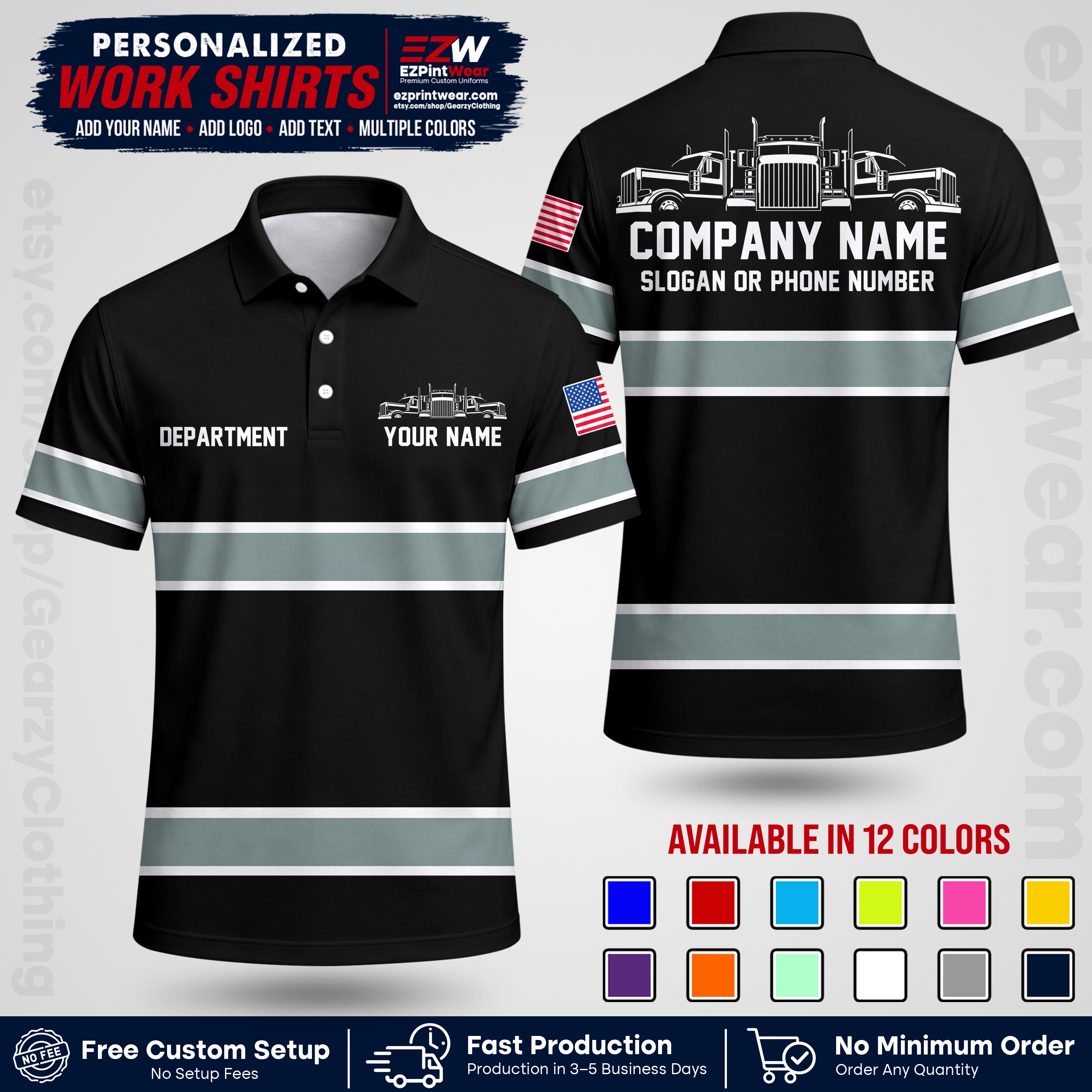 Personalized Truck Driver Workwear Uniform | Custom Safety Stripe Apparel | Non-Reflective Reflective Style Design TW04