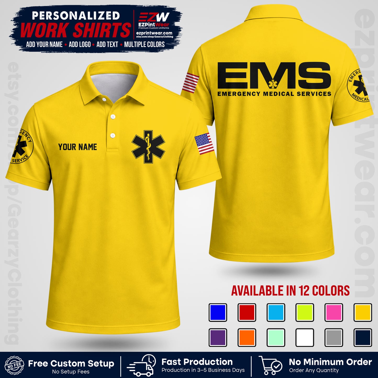 Custom EMS Shirt with Name, Logo & Text | EMS Team Uniform | First Responder Workwear EMSU01