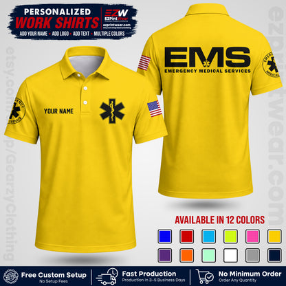Custom EMS Shirt with Name, Logo & Text | EMS Team Uniform | First Responder Workwear EMSU01