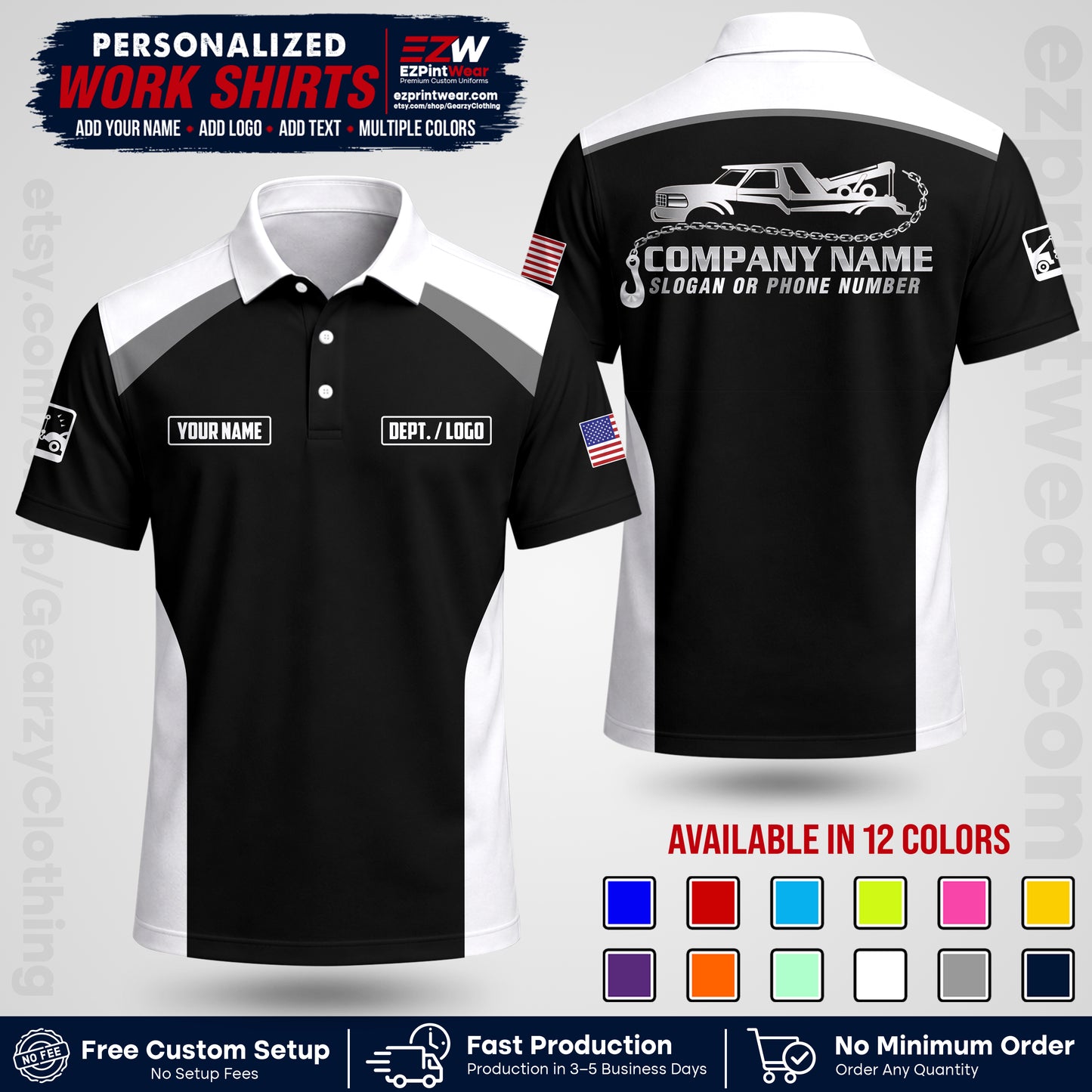 Custom Towing Shirt with Name, Logo & Text | Towing Company Uniform | Workwear TW01