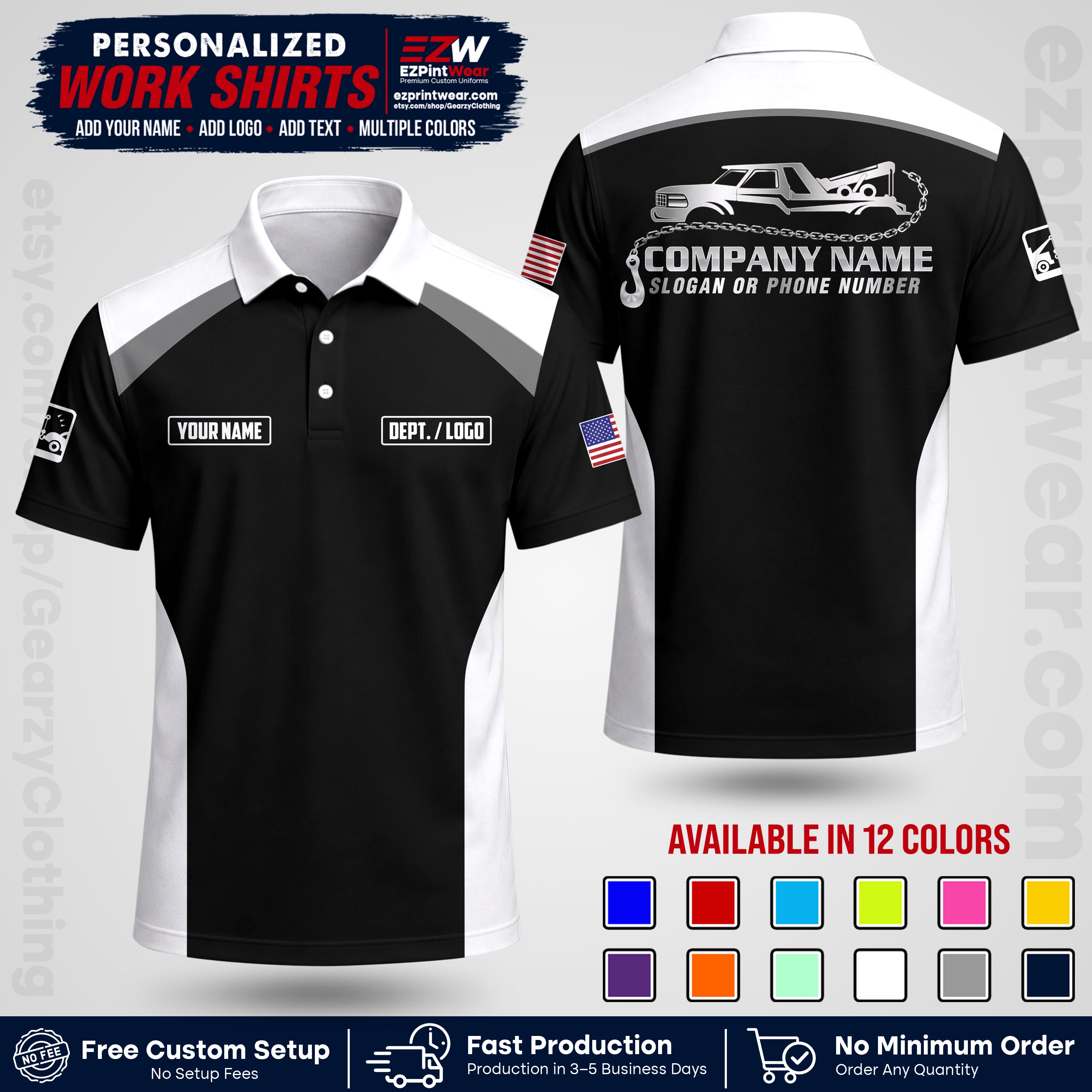 Custom Towing Shirt with Name, Logo & Text | Towing Company Uniform | Workwear TW01