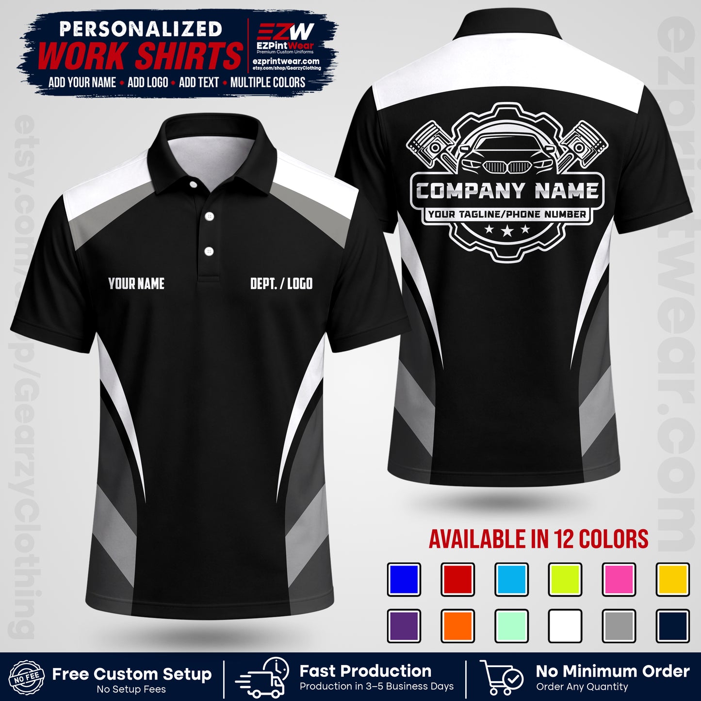 Custom Mechanic Work Shirt with Name, Logo & Text | Auto Shop Uniform | Workwear MCN 05