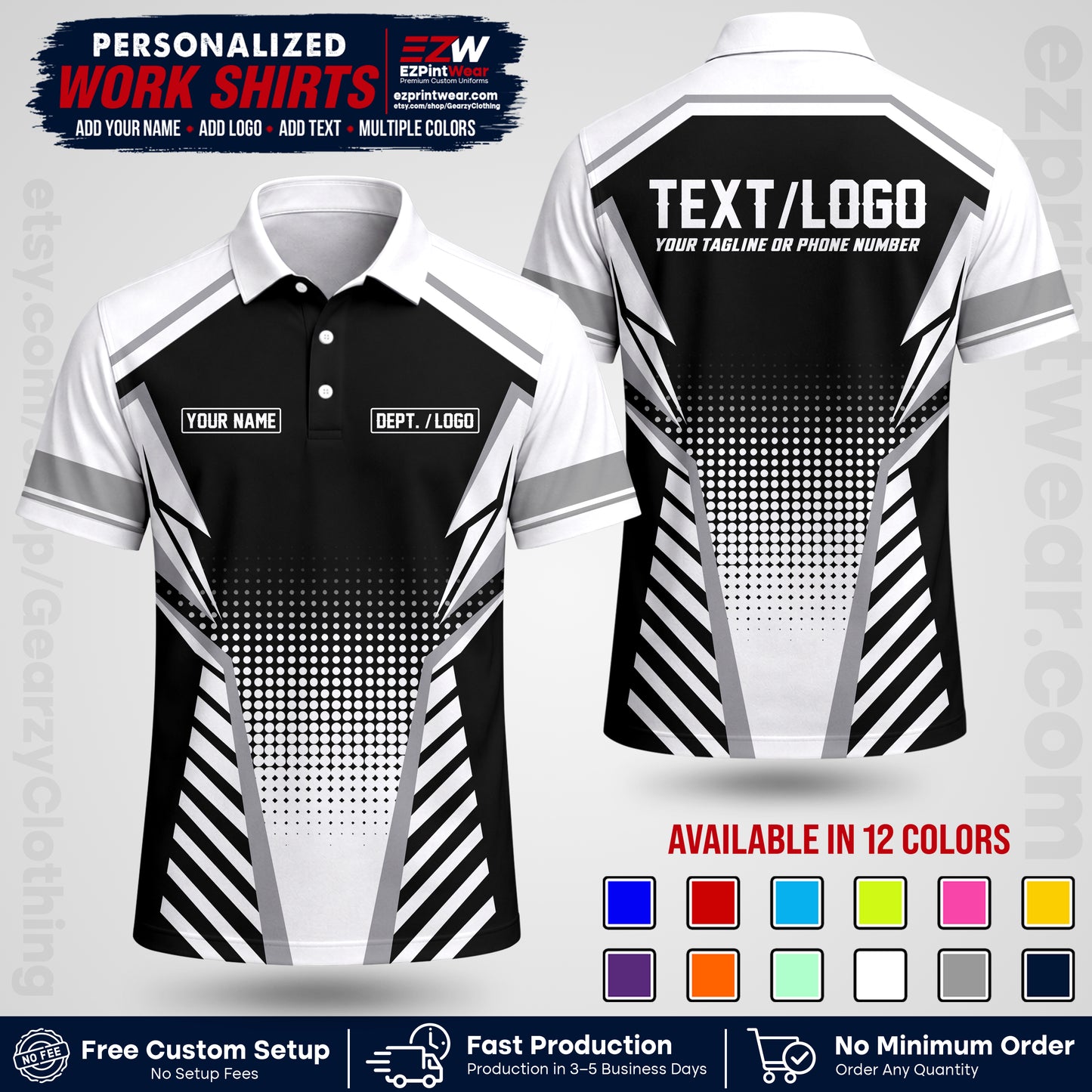 Custom All Over Print Work Uniform Shirt with Name, Logo & Text | Custom Hawaiian Shirt | Company Shirt | Employee Uniform UNF14