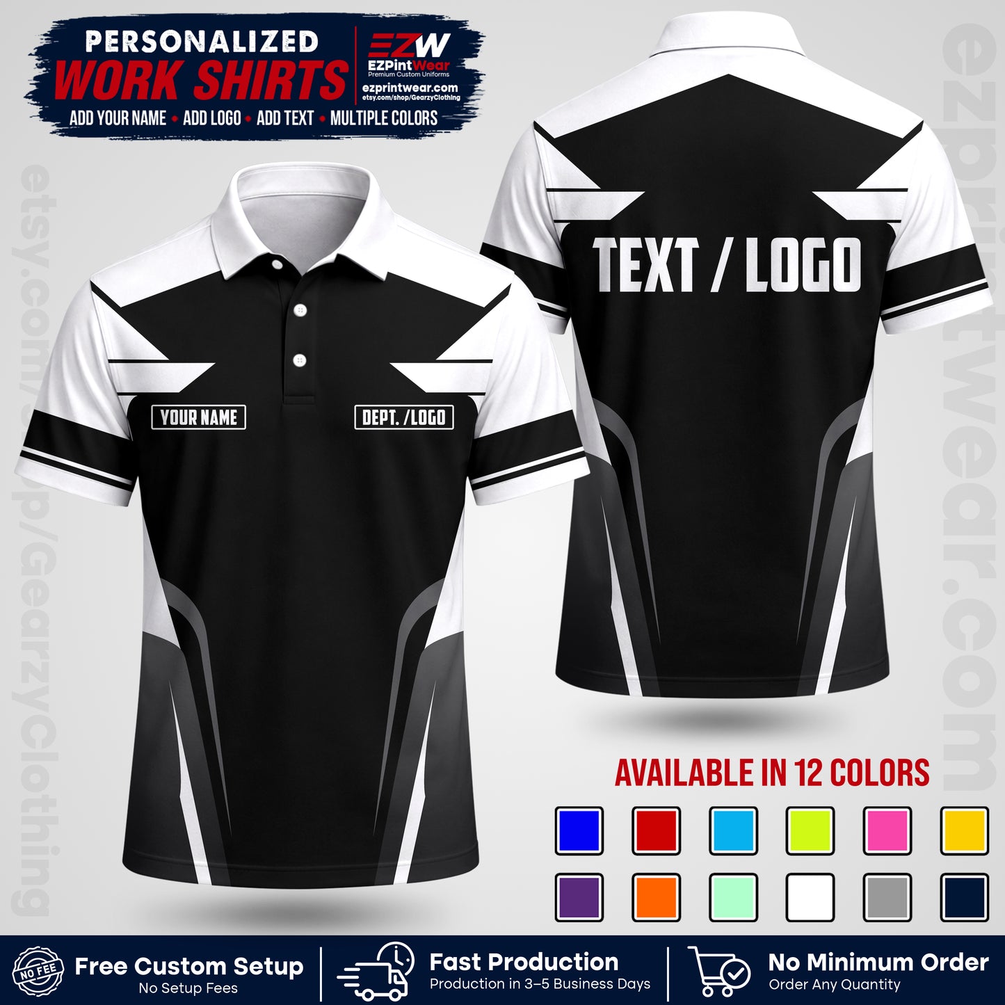 Custom All Over Print Work Uniform Shirt with Name, Logo & Text | Custom Hawaiian Shirt | Company Shirt | Employee Uniform UNF01