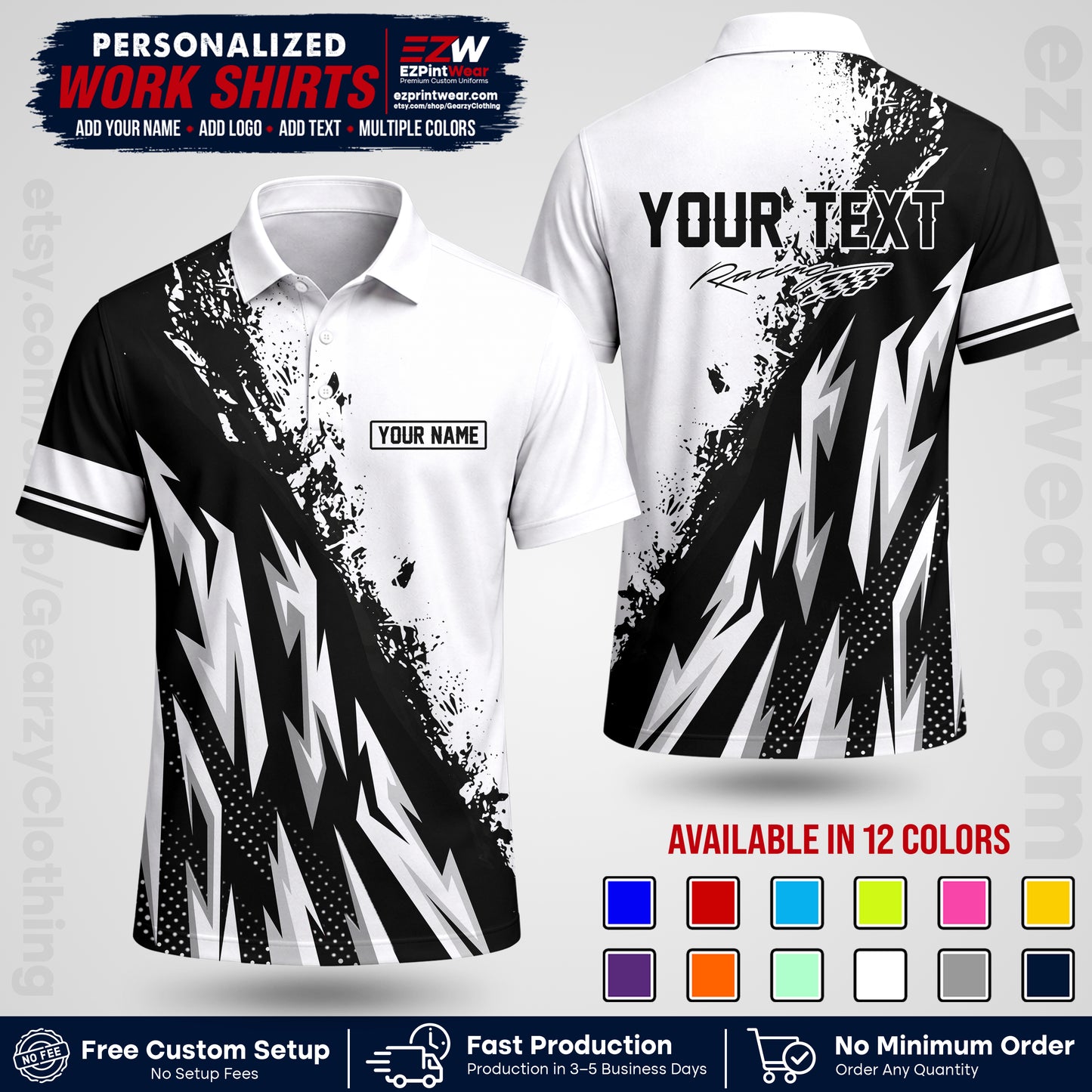 Custom Racing Shirt with Name, Logo & Text | Race Team Uniform | Crew Apparel RC08
