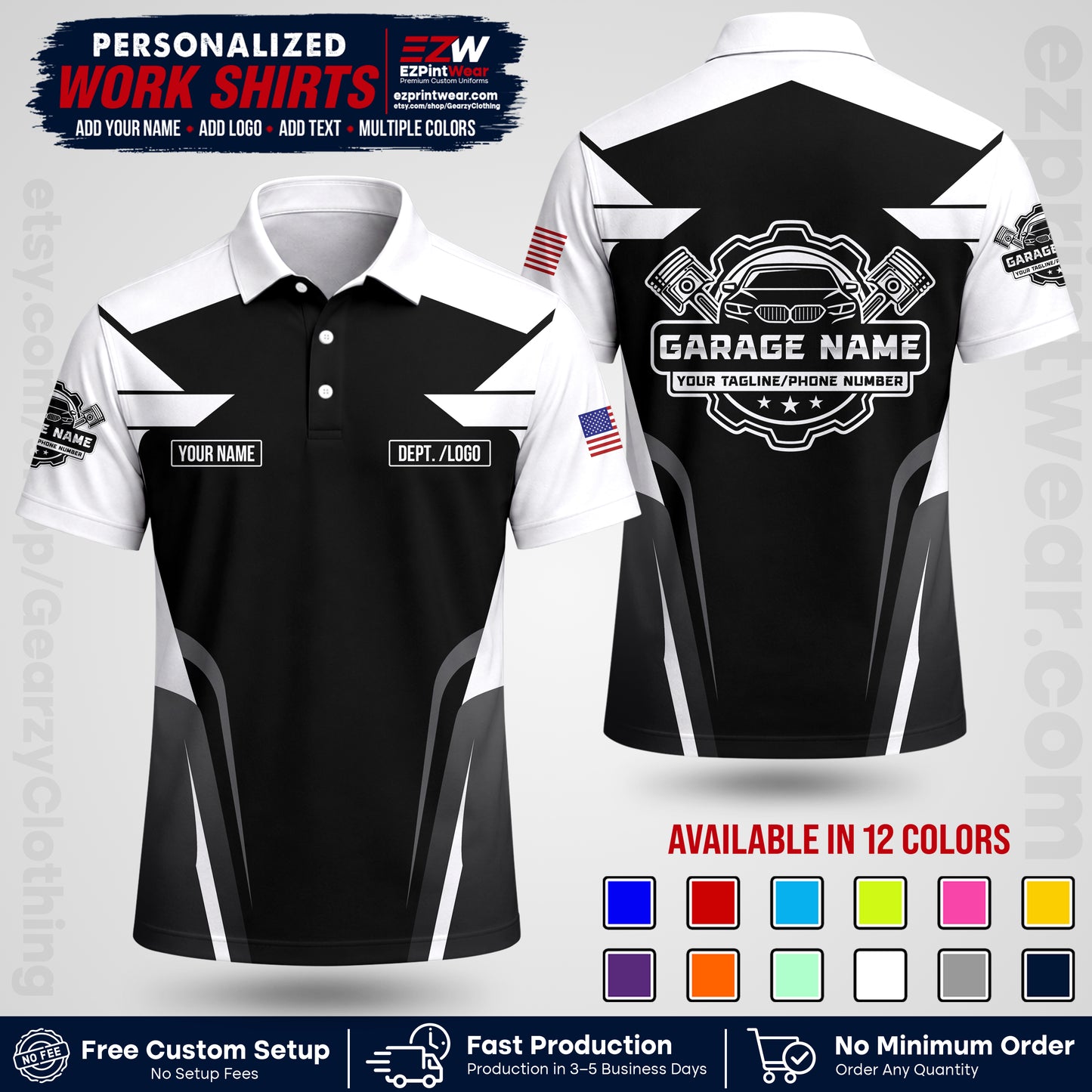 Custom Mechanic Work Shirt with Name, Logo & Text | Auto Shop Uniform | Workwear MCN 04