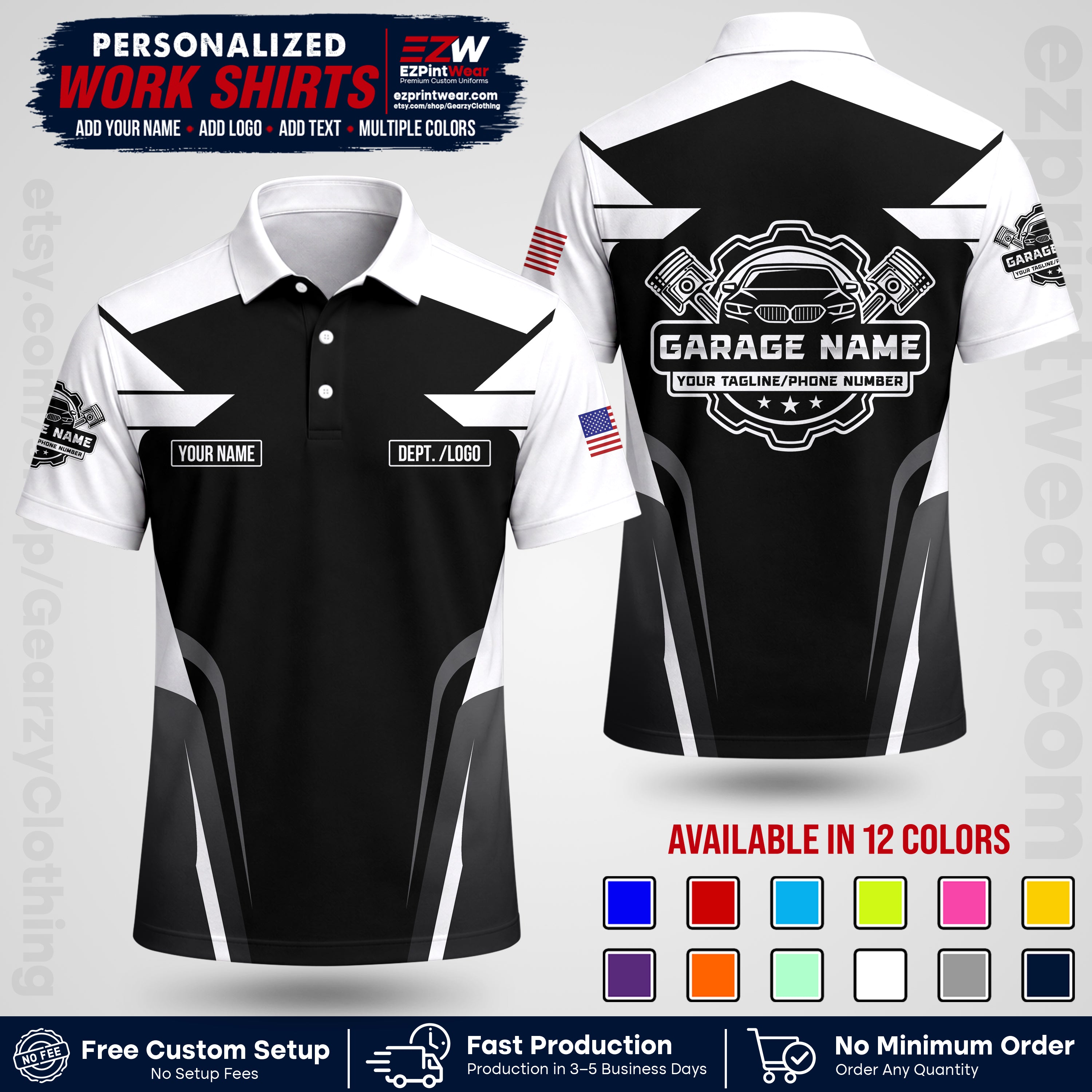 Custom Mechanic Work Shirt with Name, Logo & Text | Auto Shop Uniform | Workwear MCN 04