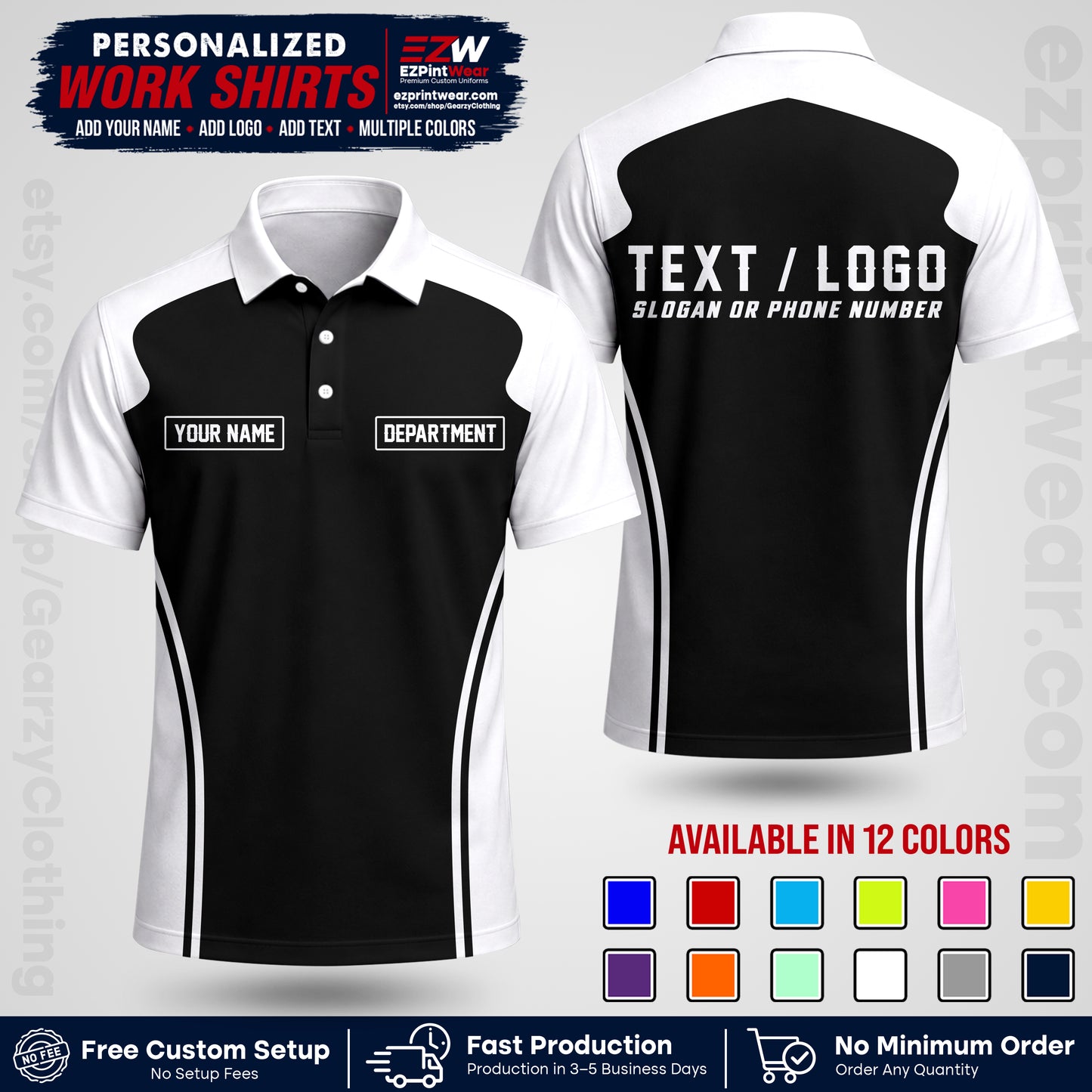 Custom All Over Print Work Uniform Shirt with Name, Logo & Text | Custom Hawaiian Shirt | Company Shirt | Employee Uniform UNF16