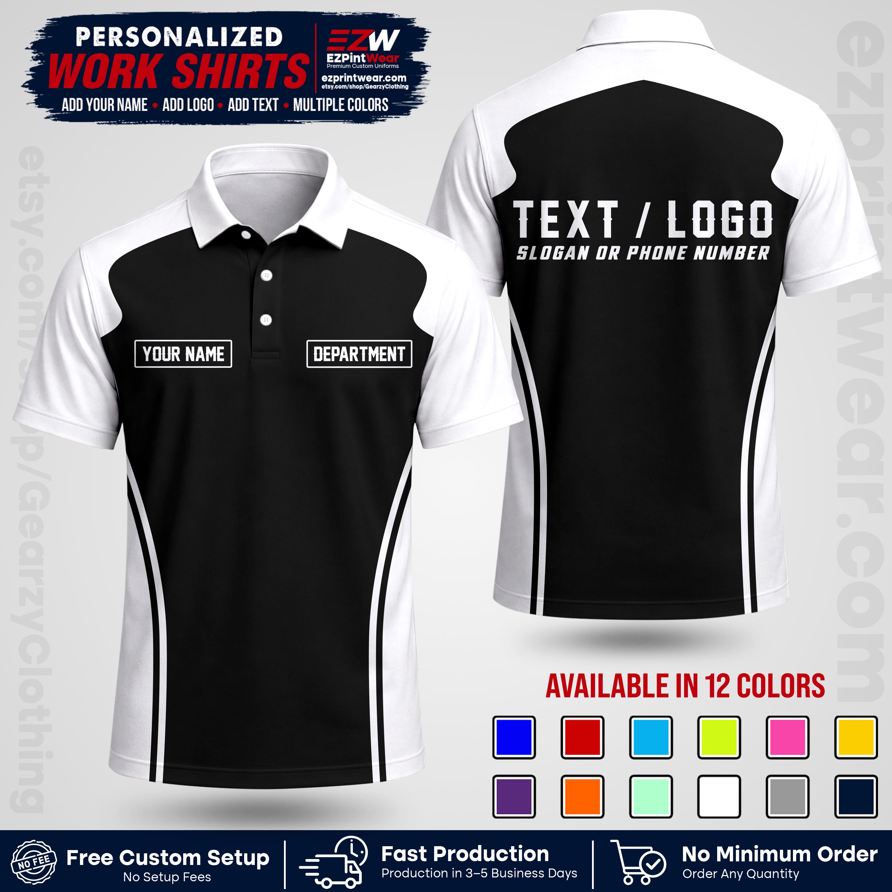 Custom All Over Print Work Uniform Shirt with Name, Logo & Text | Custom Hawaiian Shirt | Company Shirt | Employee Uniform UNF16