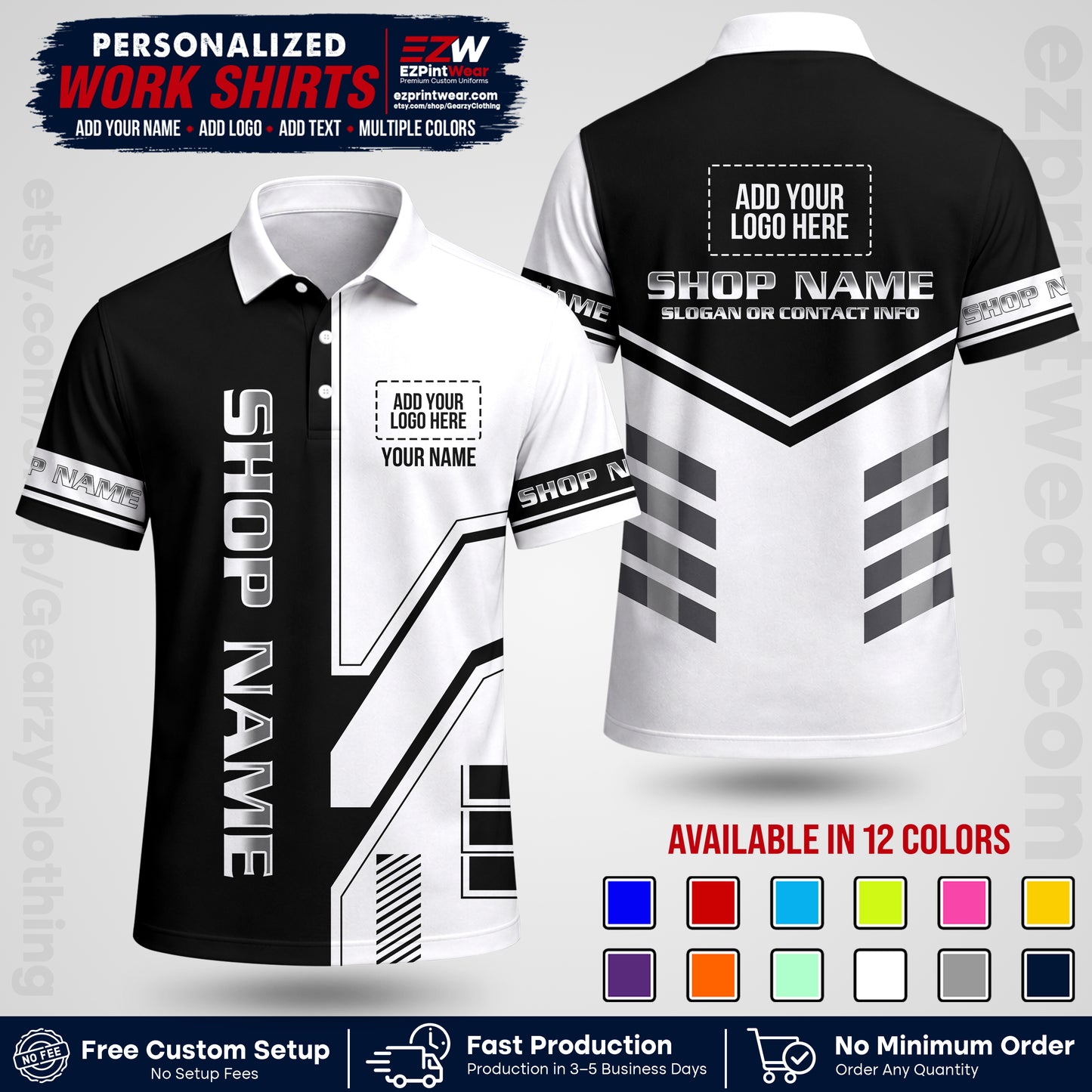 Custom All Over Print Work Uniform Shirt with Name, Logo & Text | Custom Hawaiian Shirt | Company Shirt | Employee Uniform UNF11