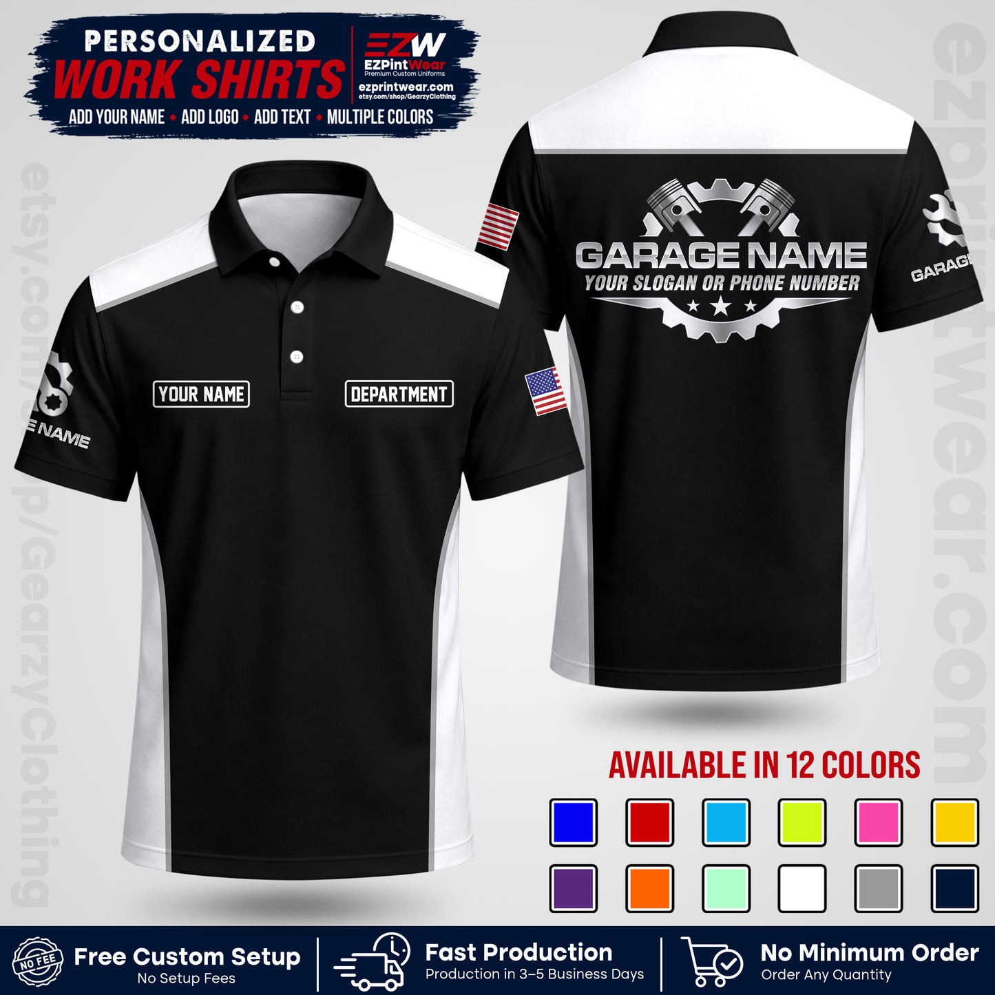 Custom Mechanic Work Shirt with Name, Logo & Text | Auto Shop Uniform | Workwear MCN 07