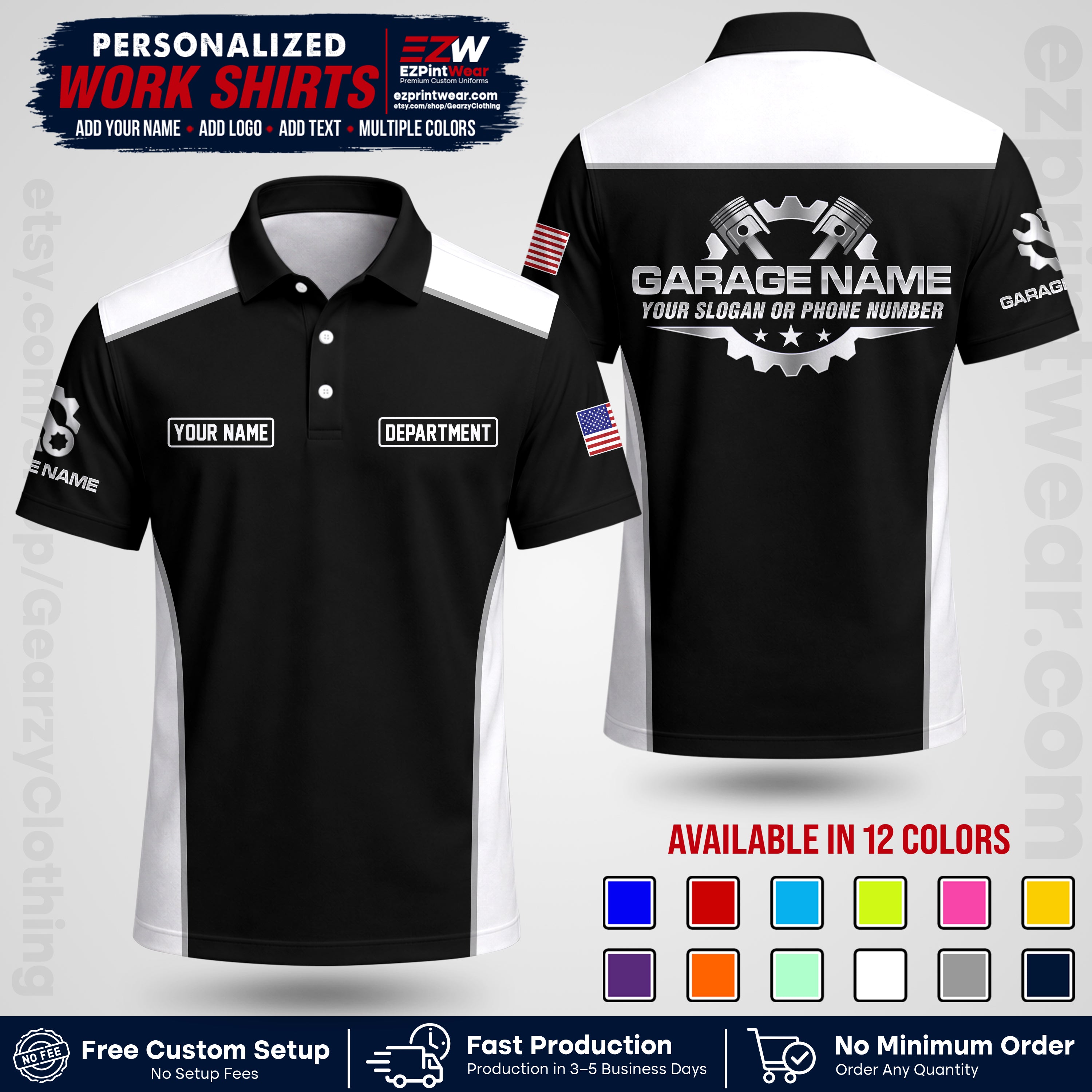Custom Mechanic Work Shirt with Name, Logo & Text | Auto Shop Uniform | Workwear MCN 07