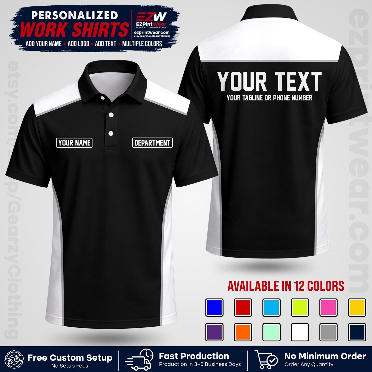 Custom All Over Print Work Uniform Shirt with Name, Logo & Text | Custom Hawaiian Shirt | Company Shirt | Employee Uniform UNF12