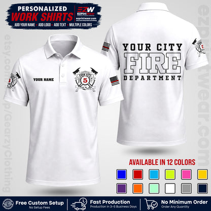 Custom Fire Department Shirt with Name, City Logo & Text | Firefighter Uniform | Button Up Work Shirt FF07