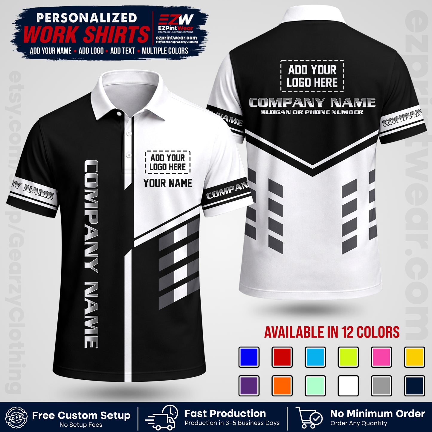 Custom All Over Print Work Uniform Shirt with Name, Logo & Text | Custom Hawaiian Shirt | Company Shirt | Employee Uniform UNF09
