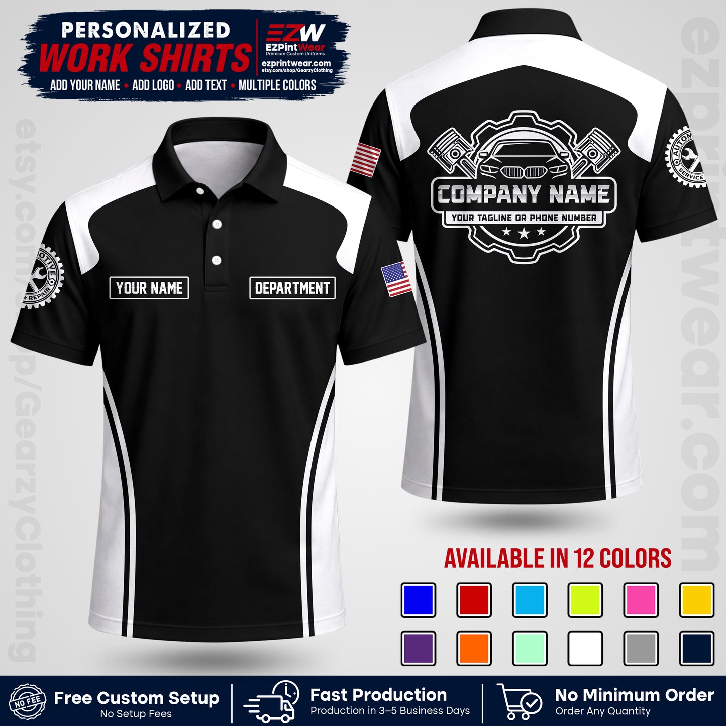 Custom Mechanic Work Shirt with Name, Logo & Text | Auto Shop Uniform | Workwear MCN 10