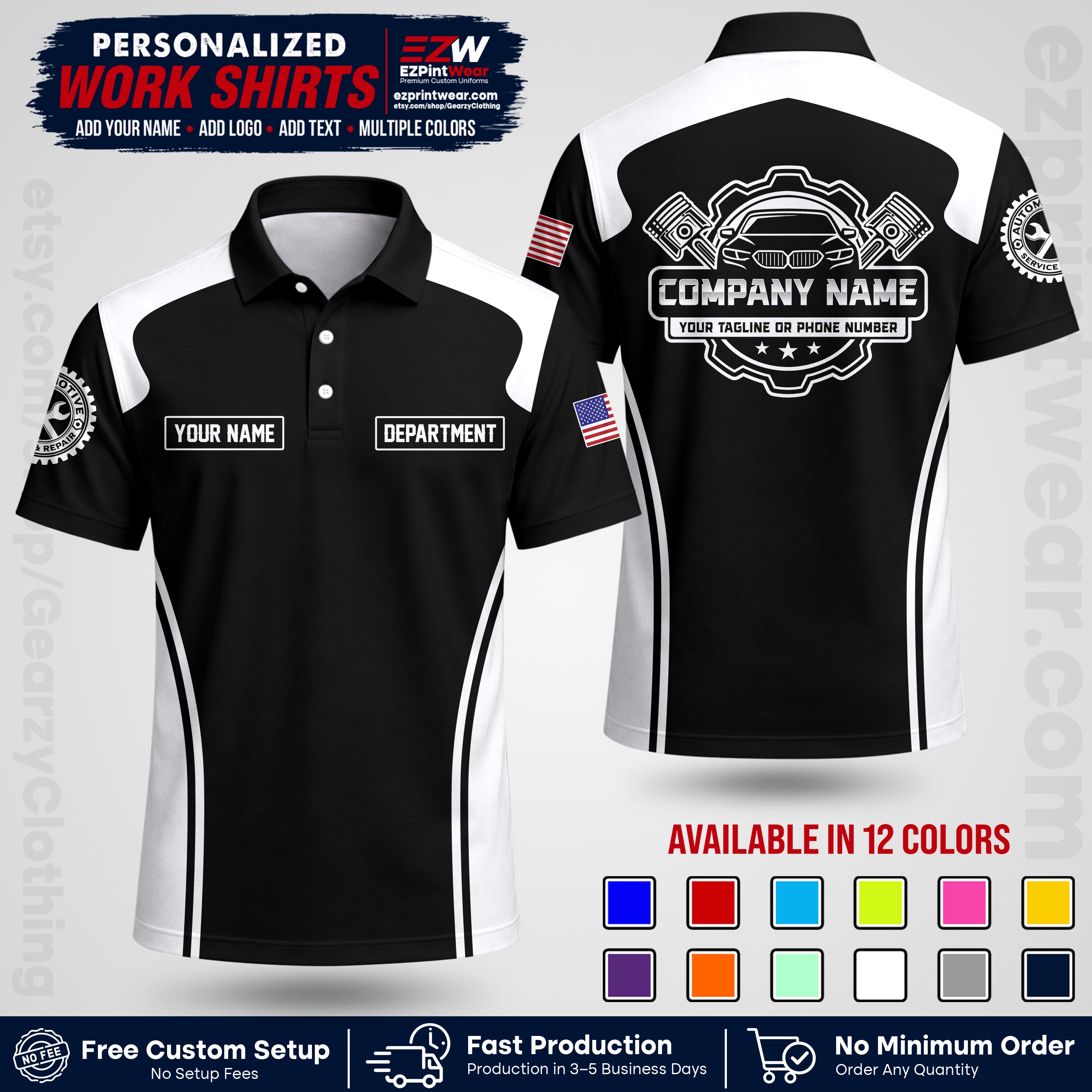 Custom Mechanic Work Shirt with Name, Logo & Text | Auto Shop Uniform | Workwear MCN 10
