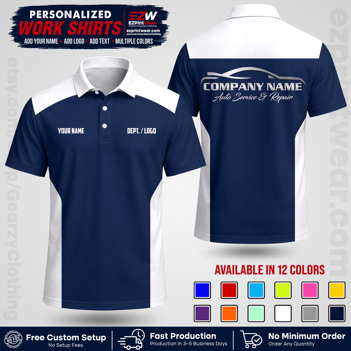 Custom Mechanic Work Shirt with Name, Logo & Text | Auto Shop Uniform | Workwear MCN 3926